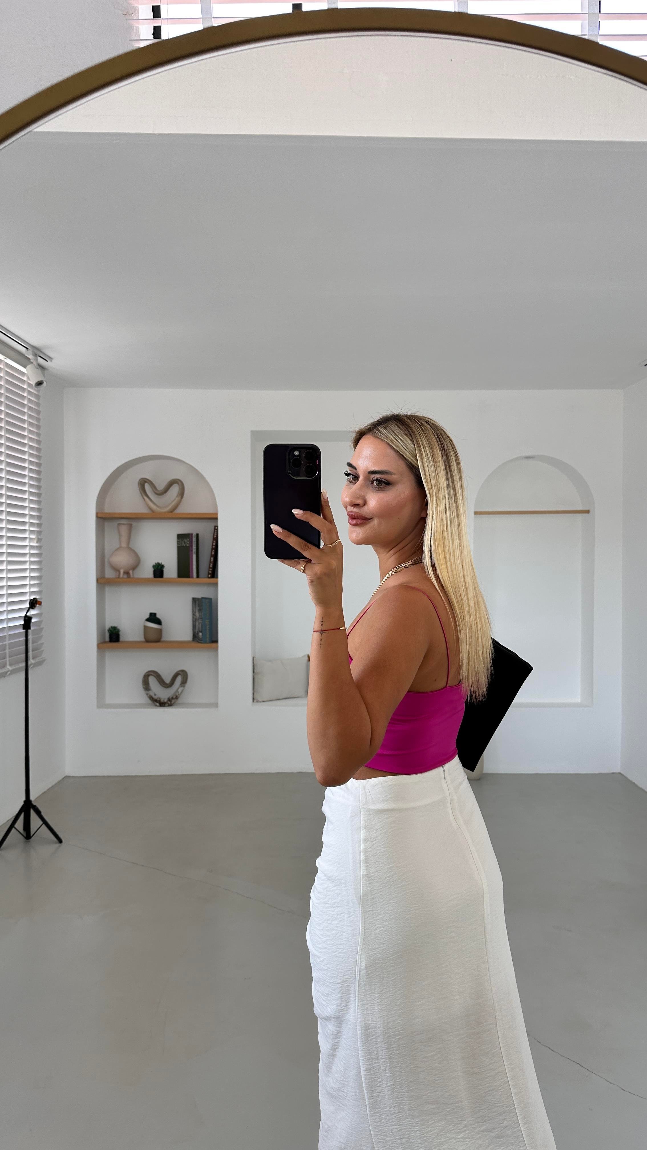 Spagetti Askılı Fuşya Crop