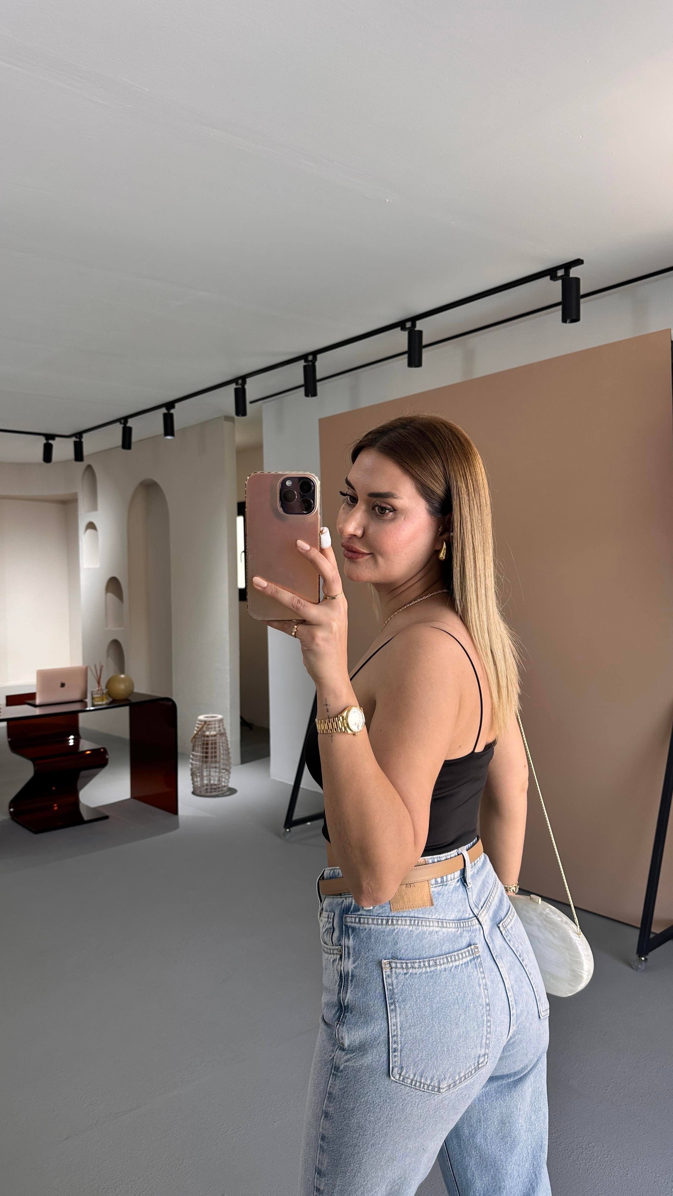 Spagetti Askılı Siyah Crop