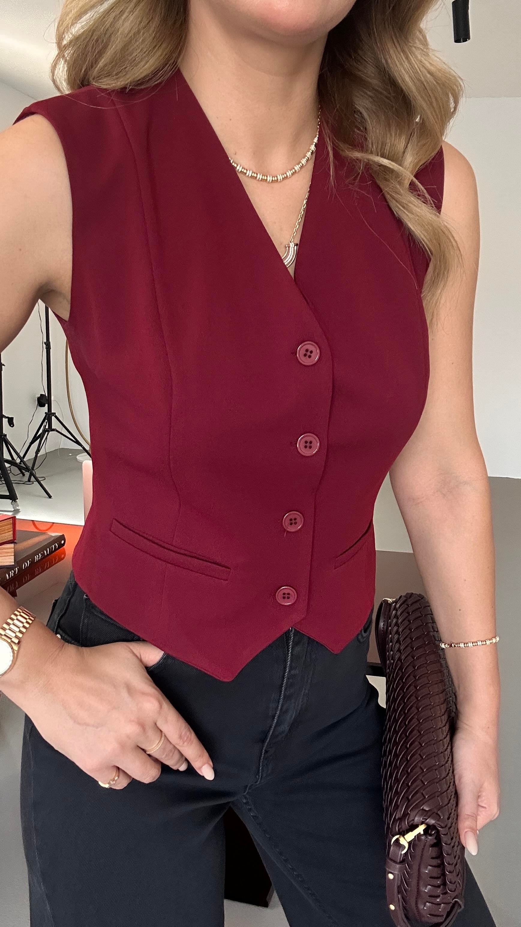 Süs Cep Detay Astarlı Bordo Yelek