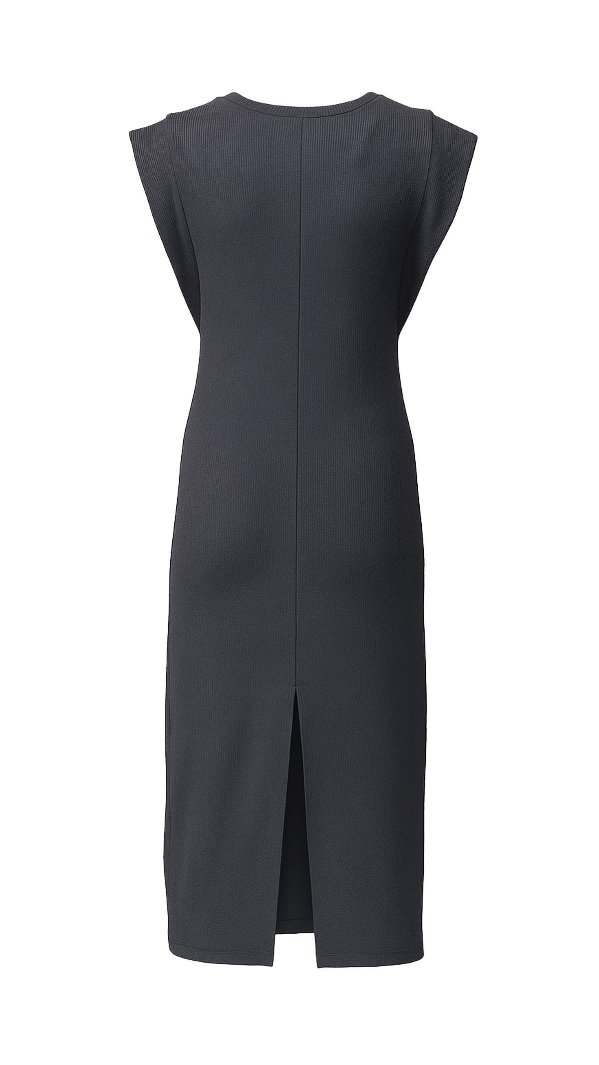 T Kol Yırtmaç Detay Dokulu Antrasit Elbise