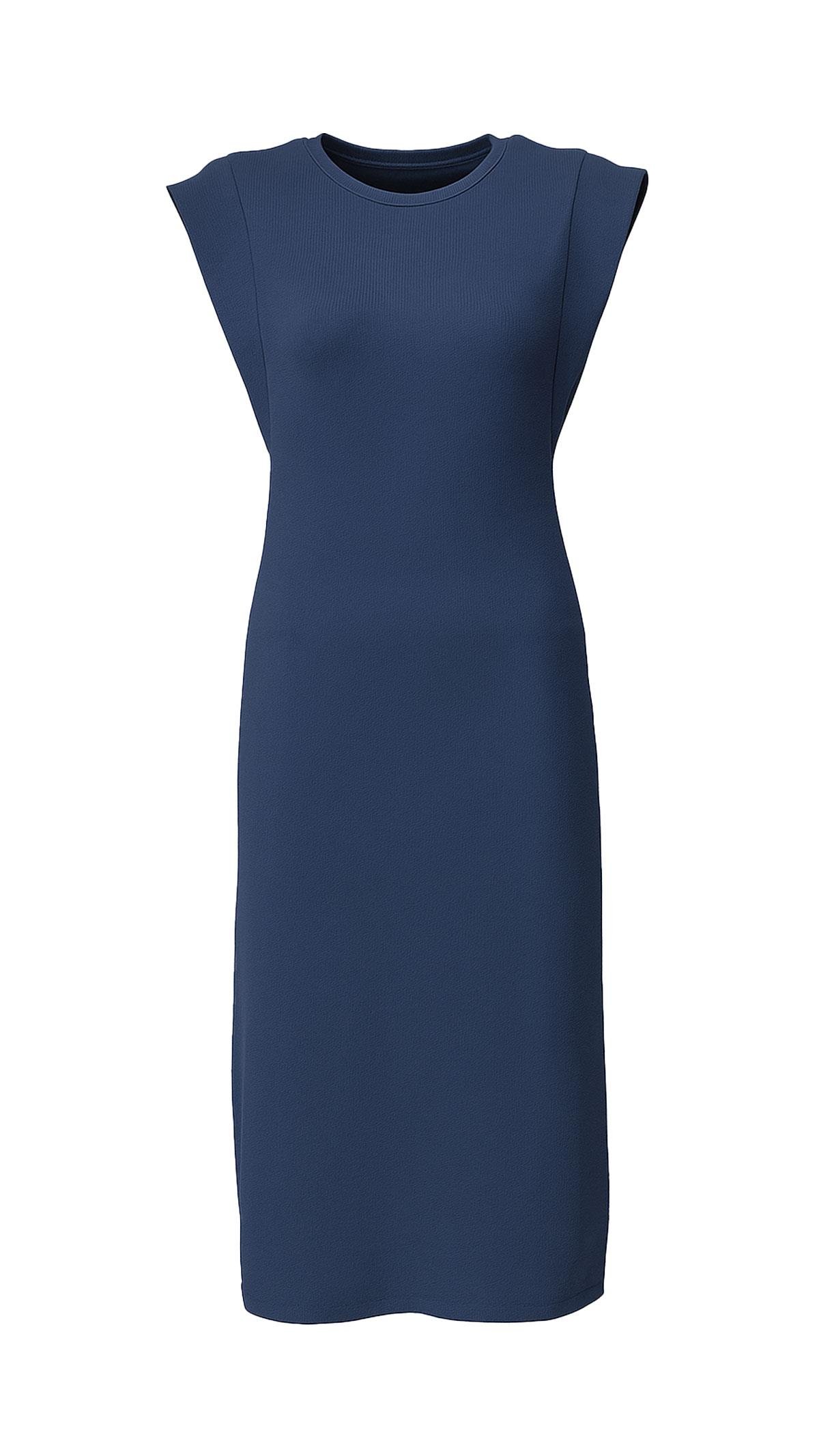 T Kol Yırtmaç Detay Dokulu Lacivert Elbise