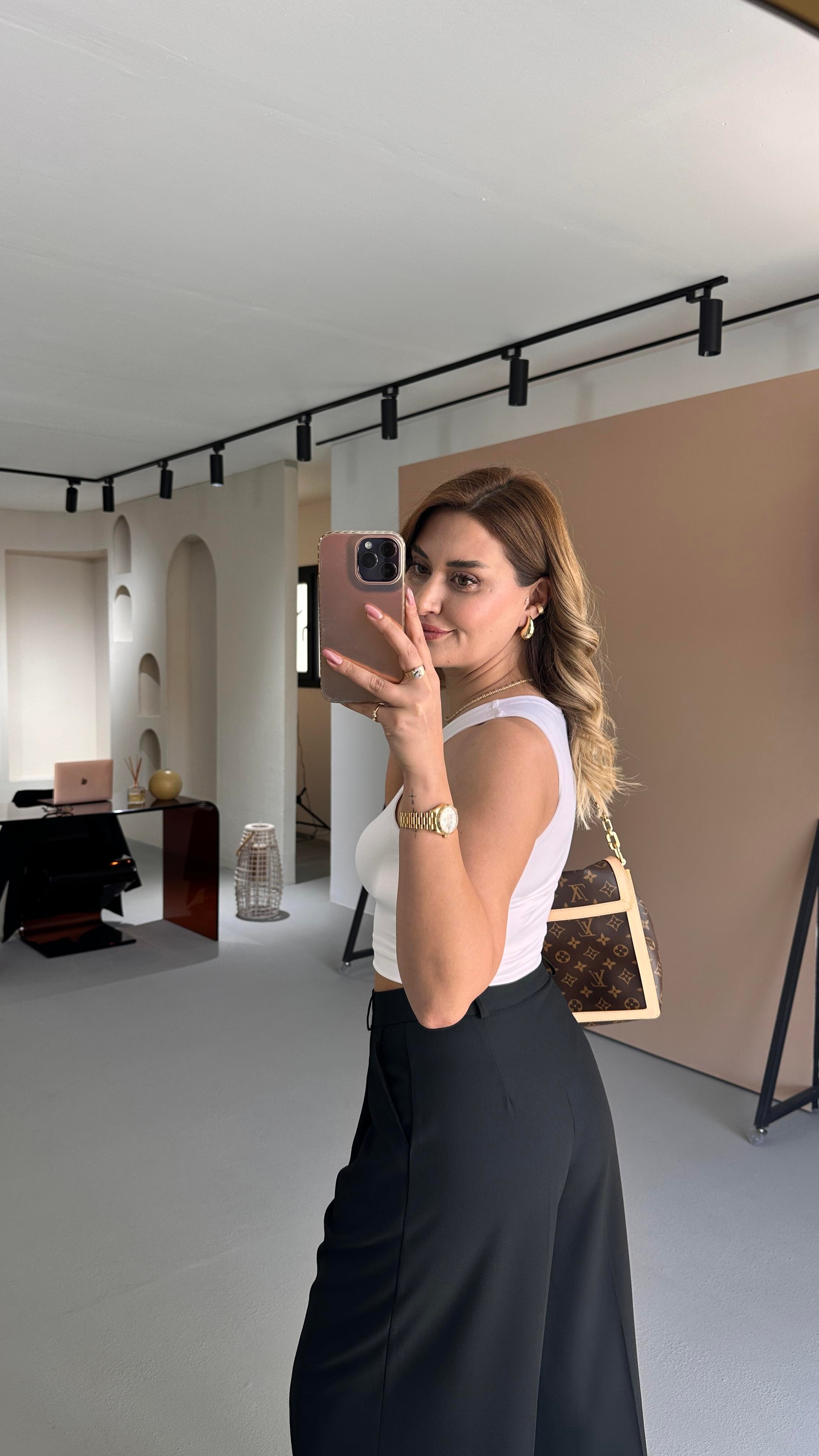 Tek Düğme Blazer Piliseli Palazzo Pantolon Siyah Takım
