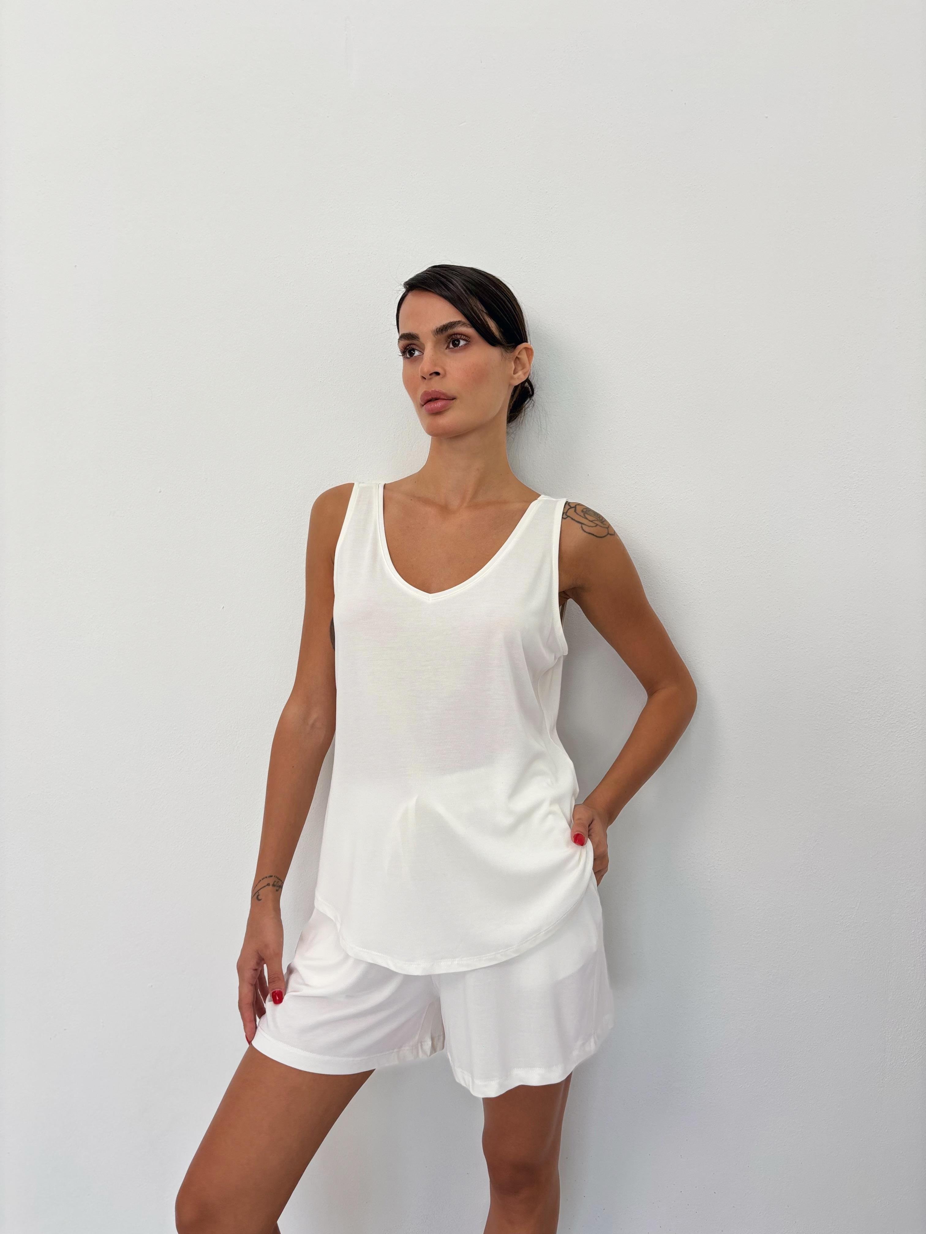 V Yaka Dökümlü Ekru Modal Atlet