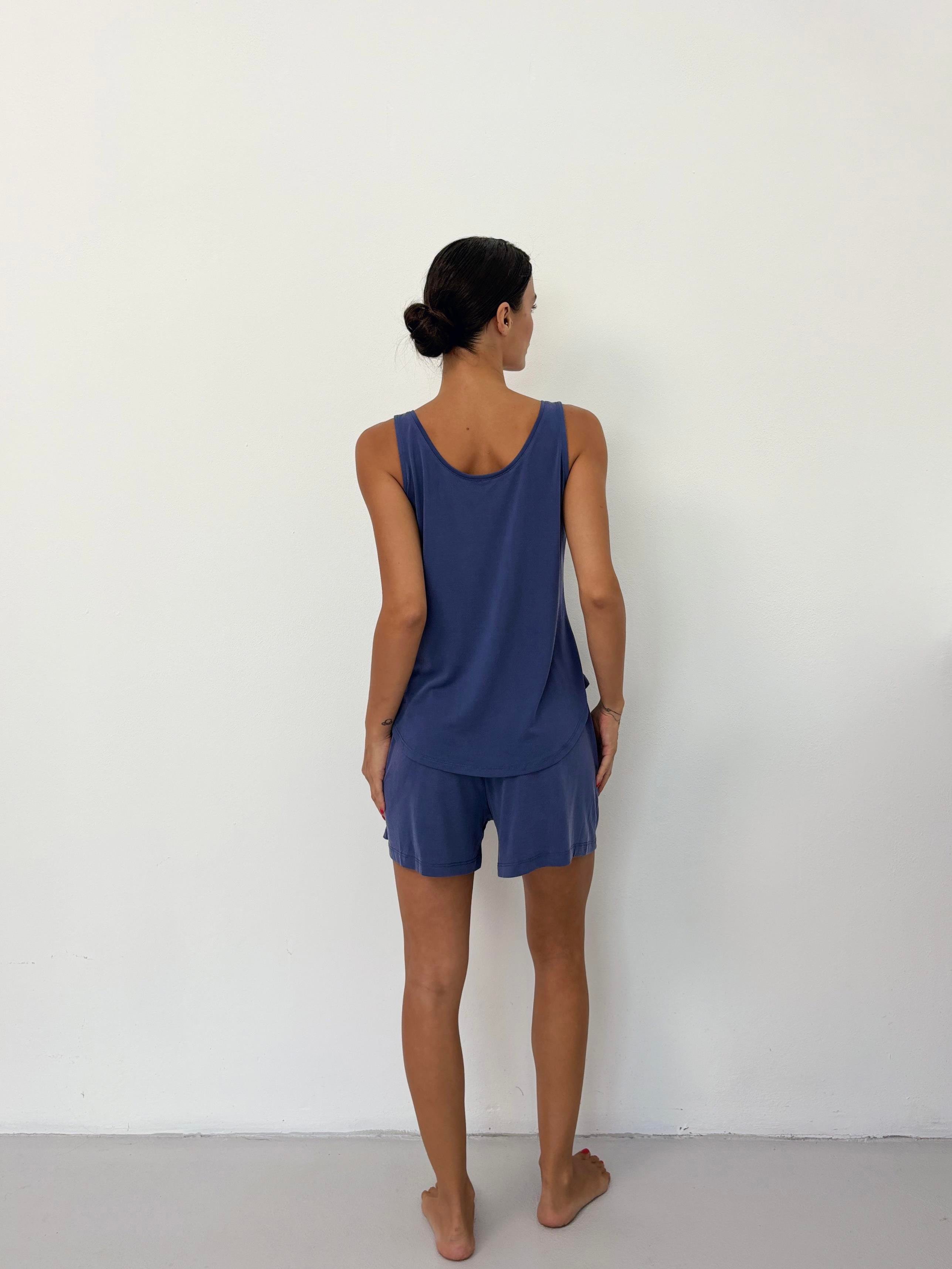 V Yaka Dökümlü İndigo Modal Atlet