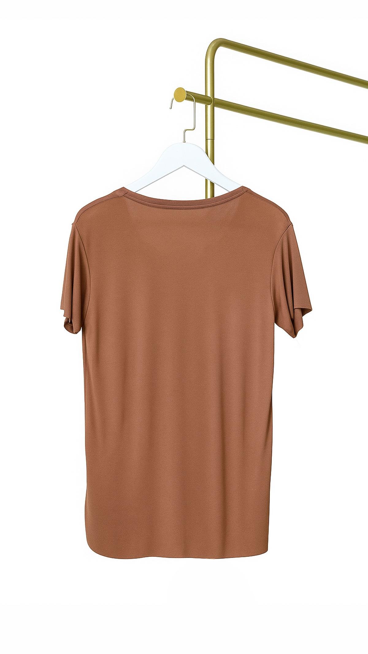 V Yaka Dökümlü Tarçın Modal Tshirt