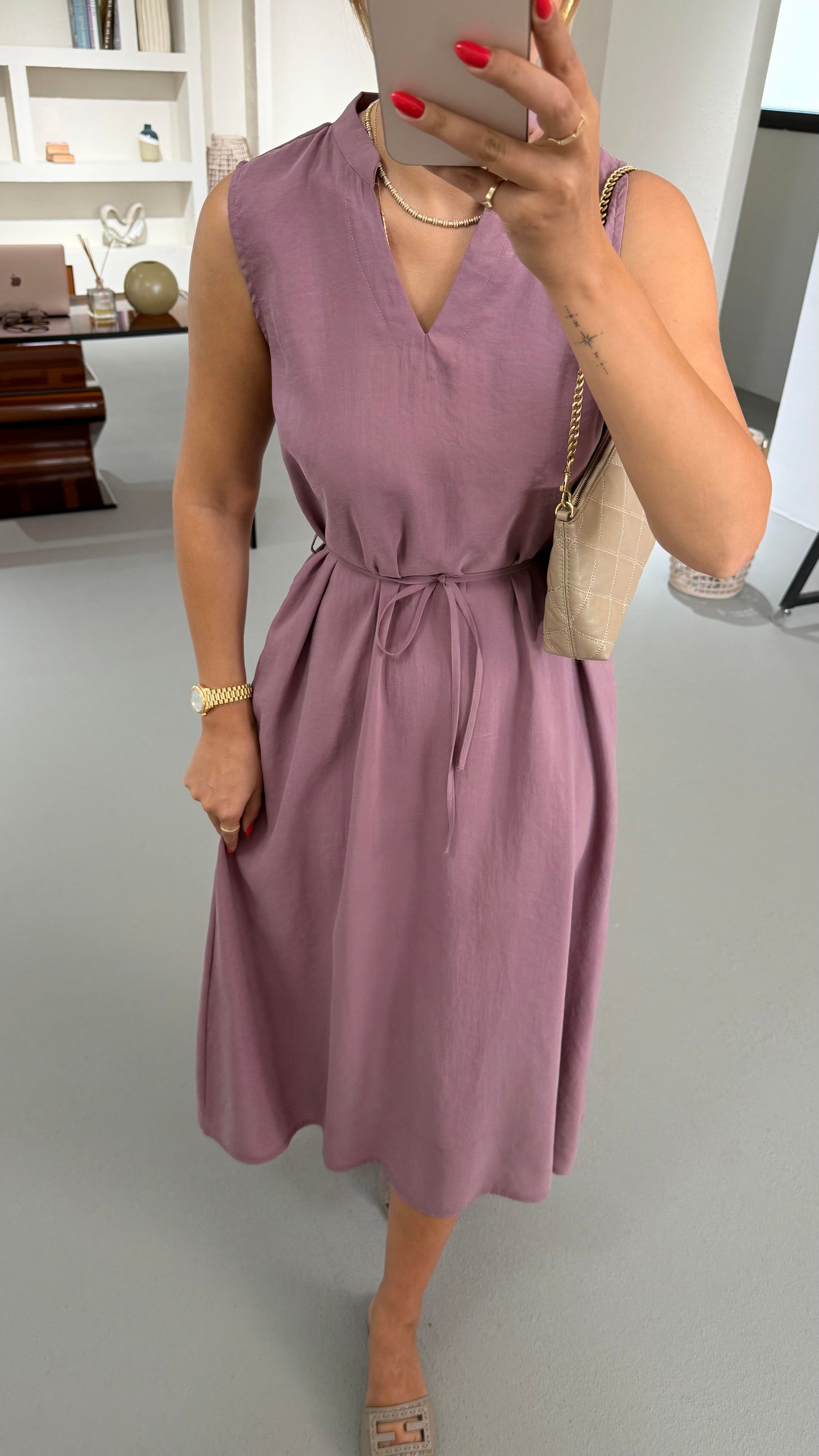 V Yaka Leylak Tensel Modal Elbise