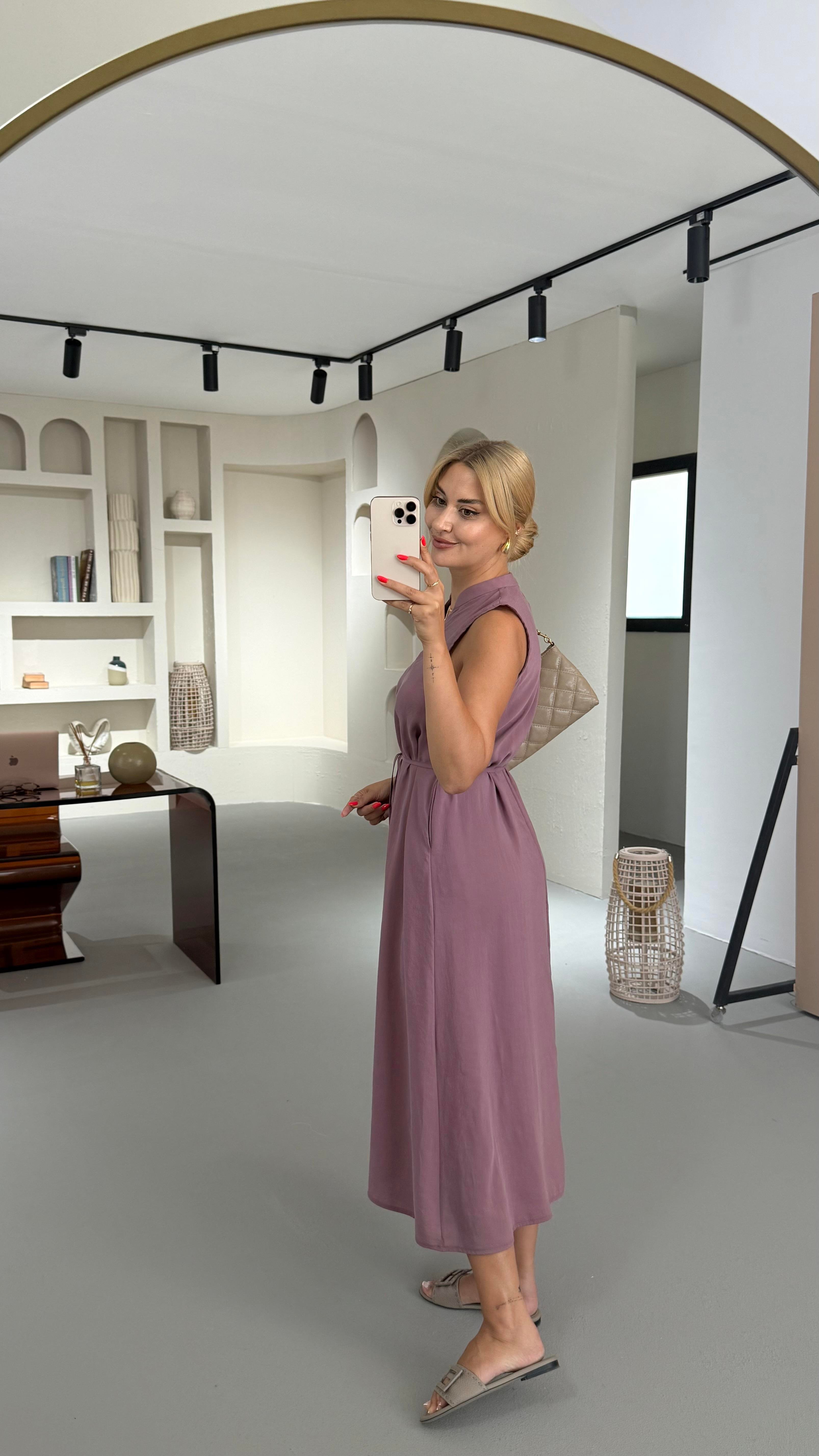 V Yaka Leylak Tensel Modal Elbise