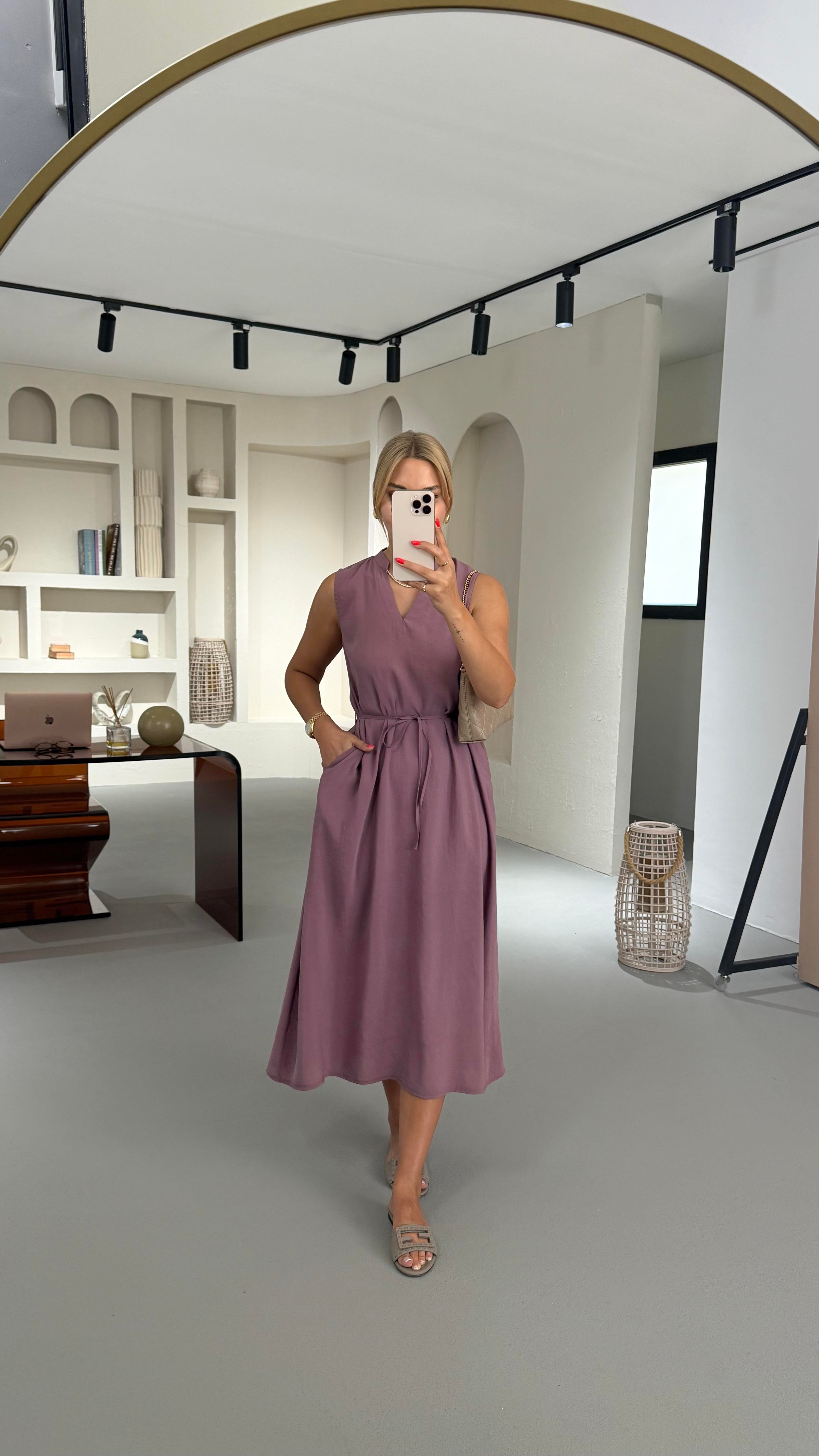 V Yaka Leylak Tensel Modal Elbise