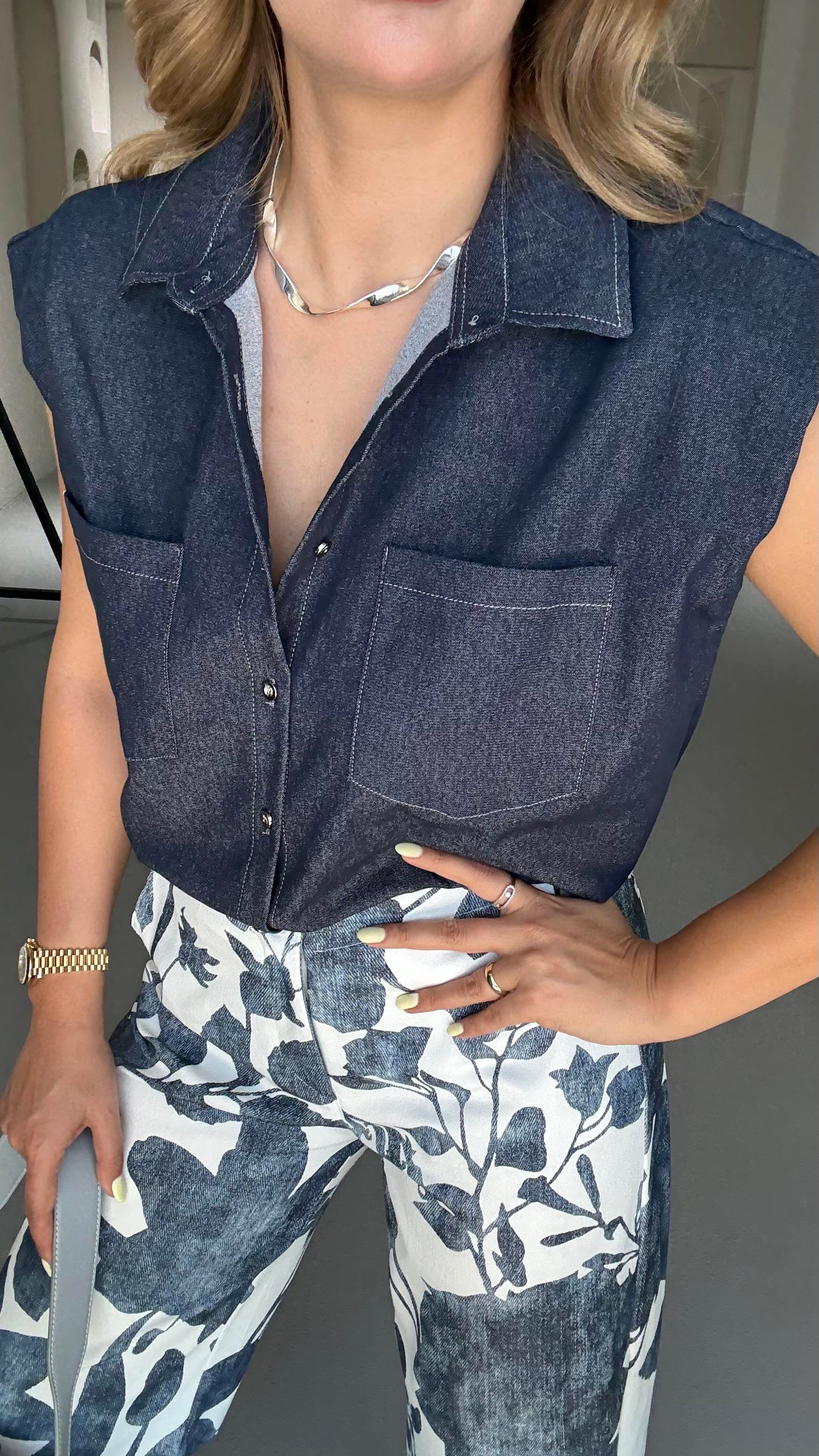 Vatkalı Oversize Denim Gömlek