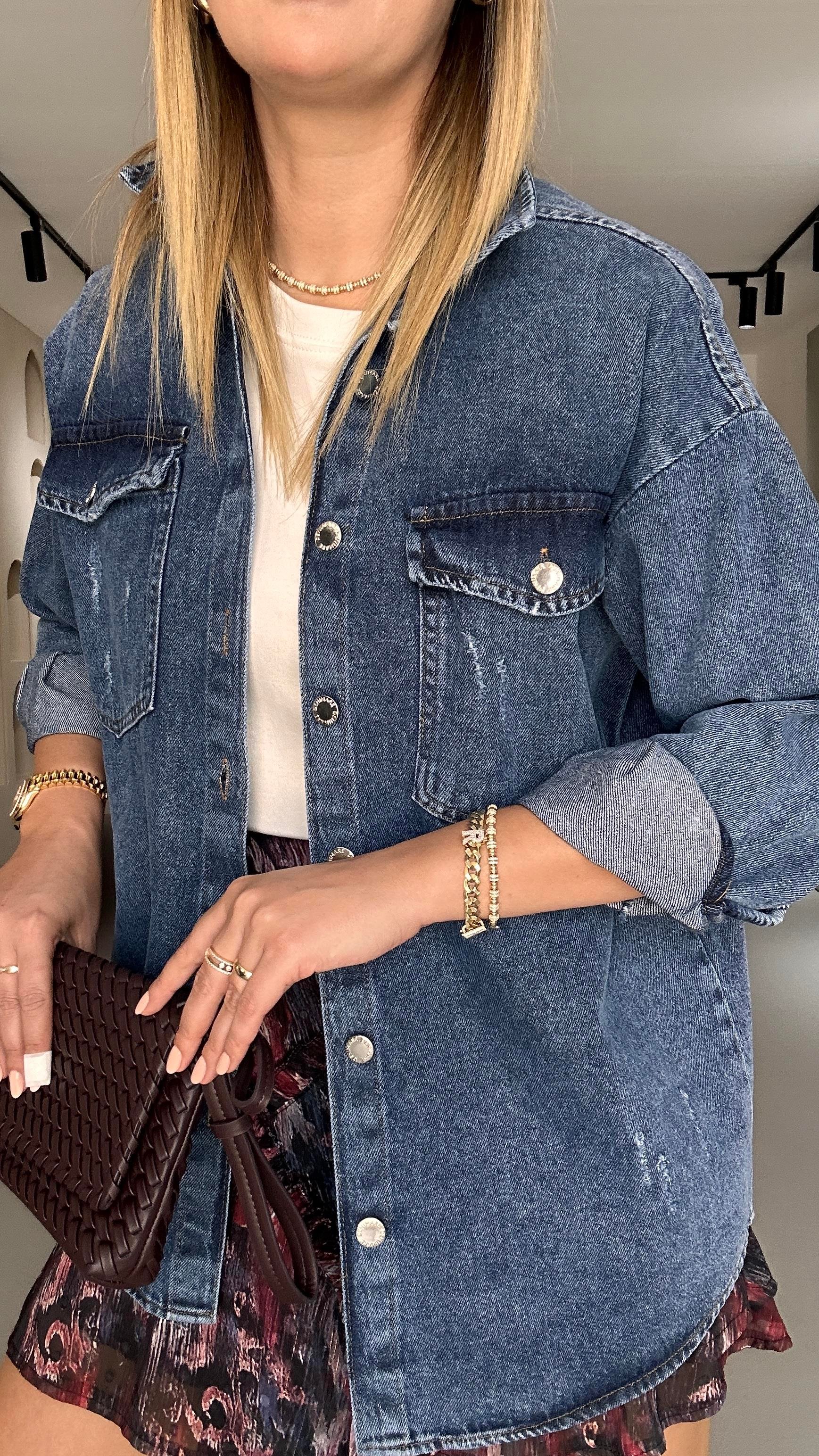 Yıkamalı Mavi Cep Detay BF Denim Gömlek