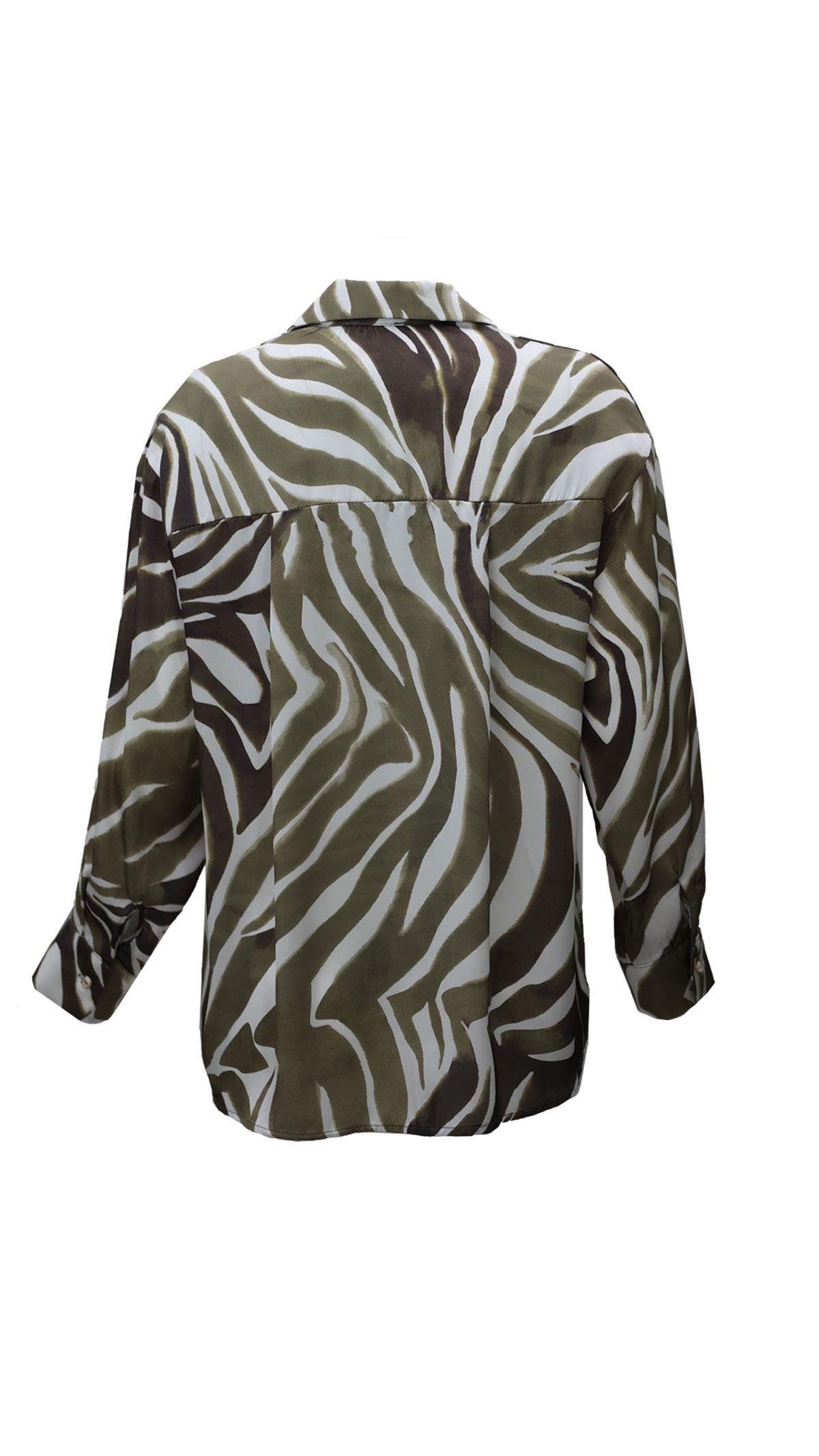 Zebra Desen Yağ Yeşili Saten Gömlek