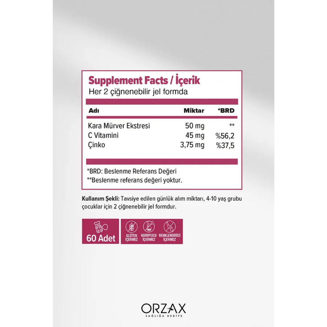  Orzax Ocean Gummies Multivitamin Kids 60 Adet Çiğnenebilir + Ocean Sambucus Kids 60 Adet Jel Form - orzax