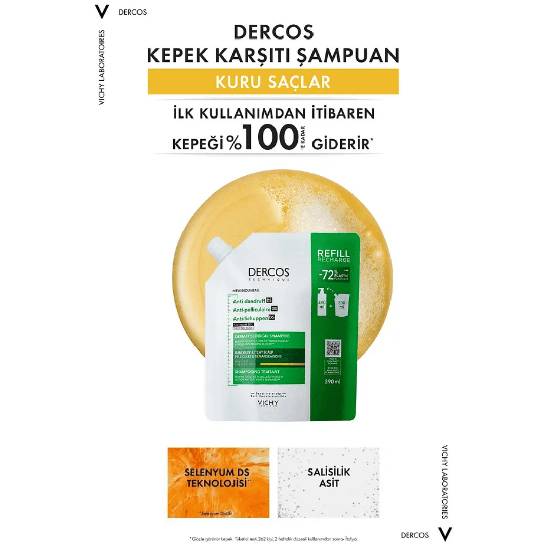  Vichy Dercos Anti Dandruff Kepek Karşıtı Şampuan 390ml - Kuru Saçlar - Refill - Vichy