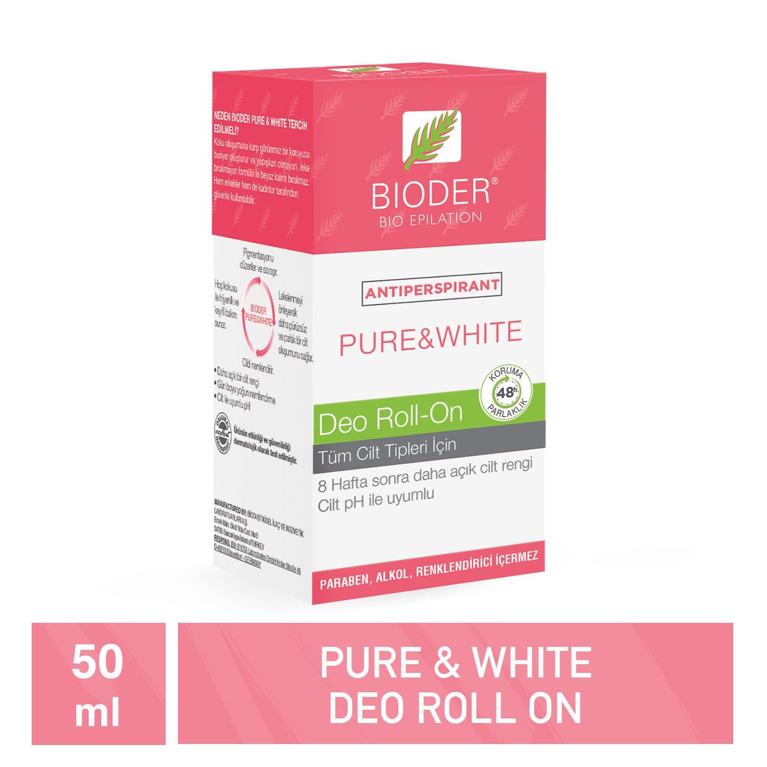 Bioder Pure & White Roll - On 50 ml Antiperspirant Terleme Önleyici - Kol Altı Beyazlatıcı Mucizevi Etki - Bioder