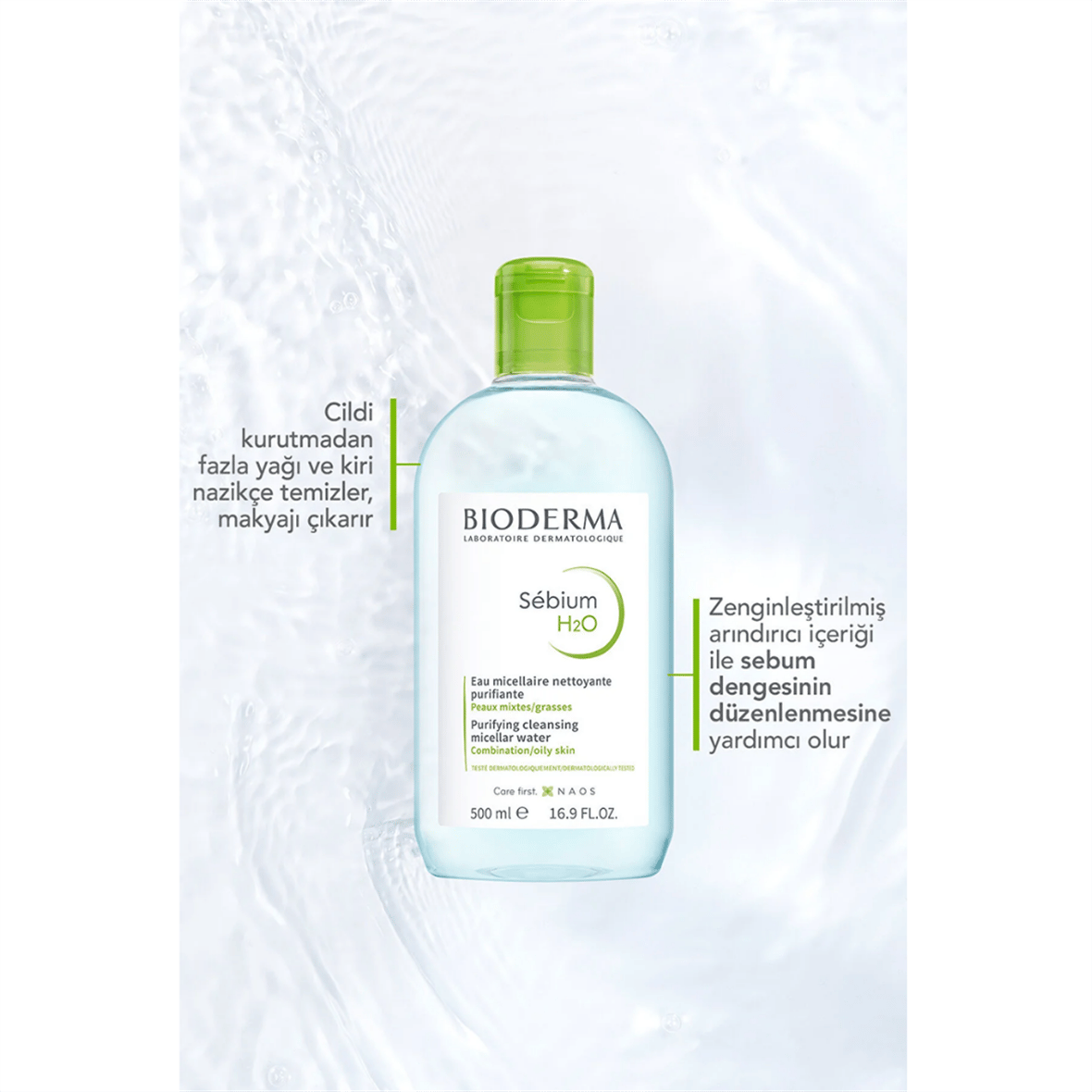 Bioderma Sebium H2O Yüz ve Makyaj Temizleme Suyu 500 ml - Bioderma