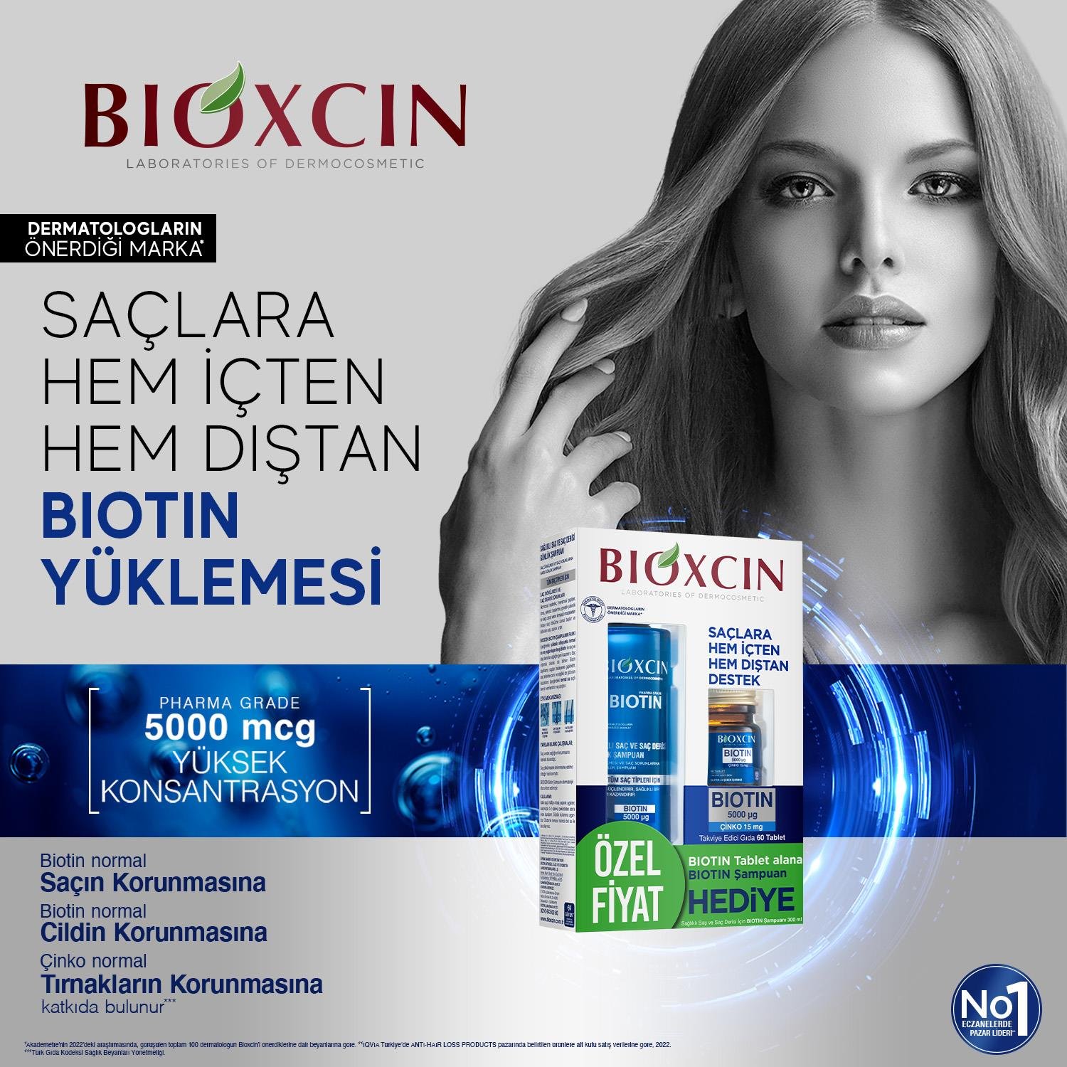 Bioxcin Biotin 5000 mg Çinko 15 mg ALANA Biotin Şampuan 300 ml HEDİYE - Bioxcin