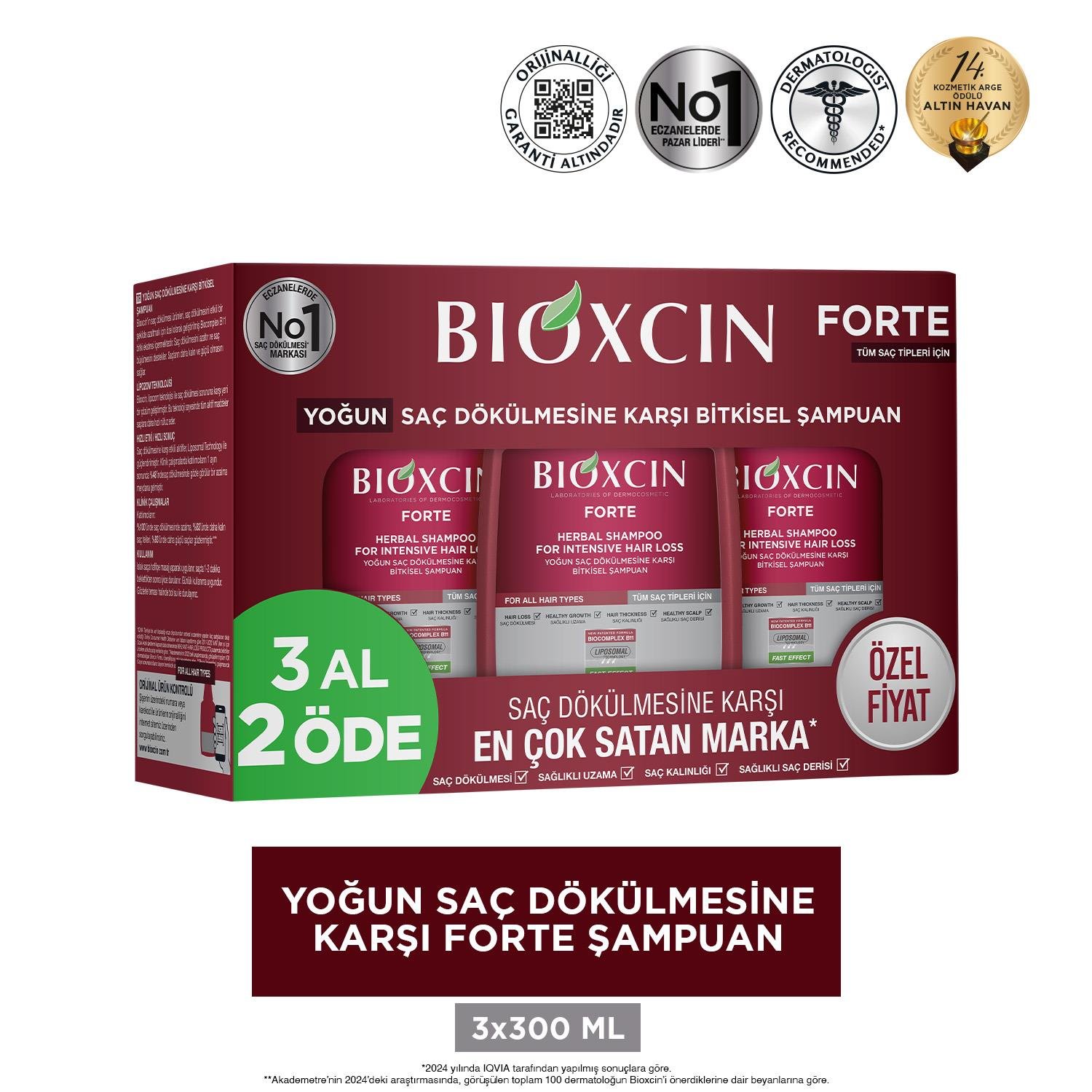 Bioxcin Forte Saç Dökülmesine Karşı Bakım Şampuanı 300 ml - 3 AL 2 ÖDE - Bioxcin