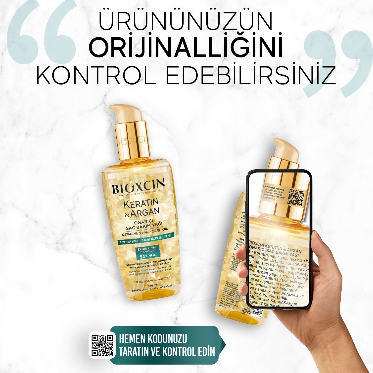 Bioxcin Keratin ve Argan Onarıcı Saç Bakım Yağı 150 ml - Bioxcin