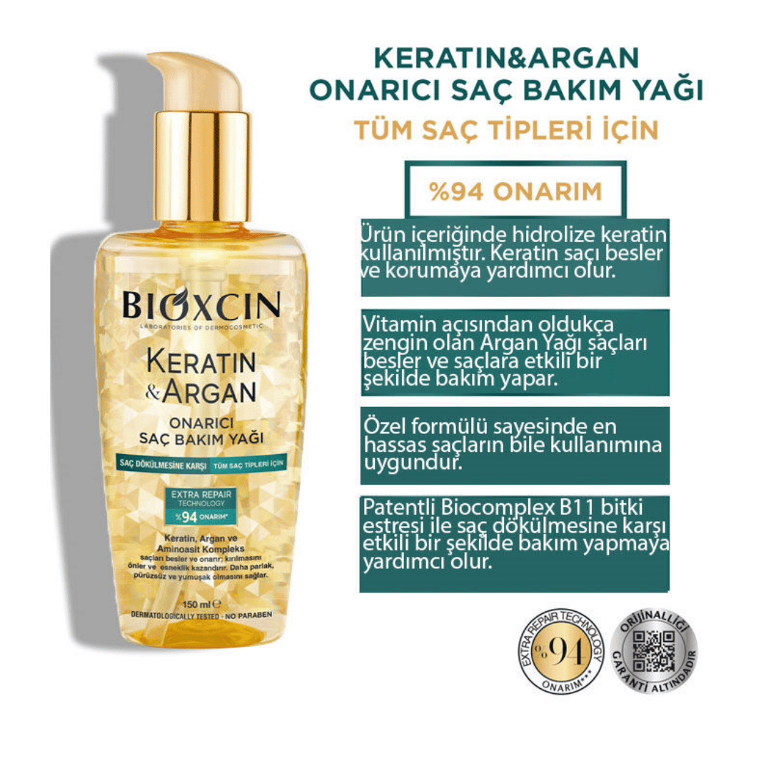 Bioxcin Keratin ve Argan Onarıcı Saç Bakım Yağı 150 ml - Bioxcin