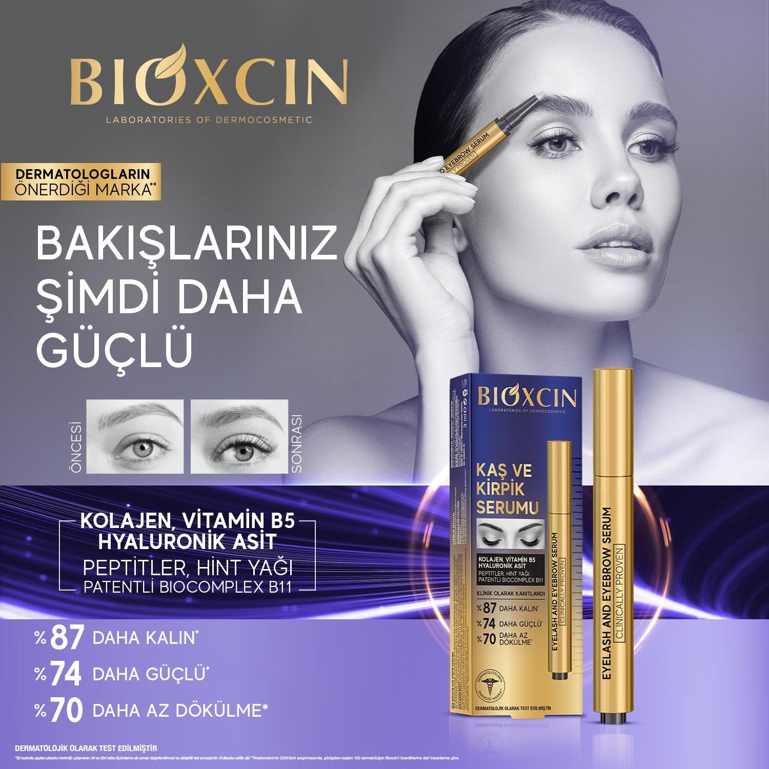 Bioxcin Kolajen ve Hyaluronik Asit İçerikli Kaş ve Kirpik Serumu 3 ml - Bioxcin