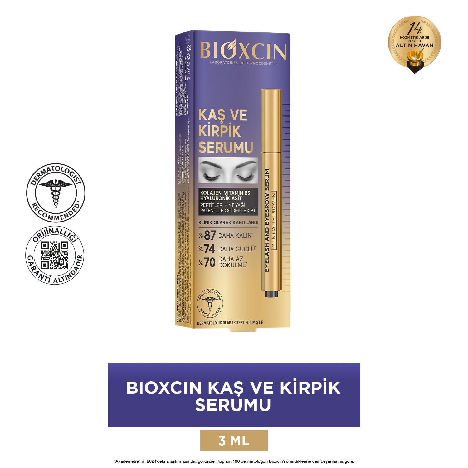 Bioxcin Kolajen ve Hyaluronik Asit İçerikli Kaş ve Kirpik Serumu 3 ml - Bioxcin