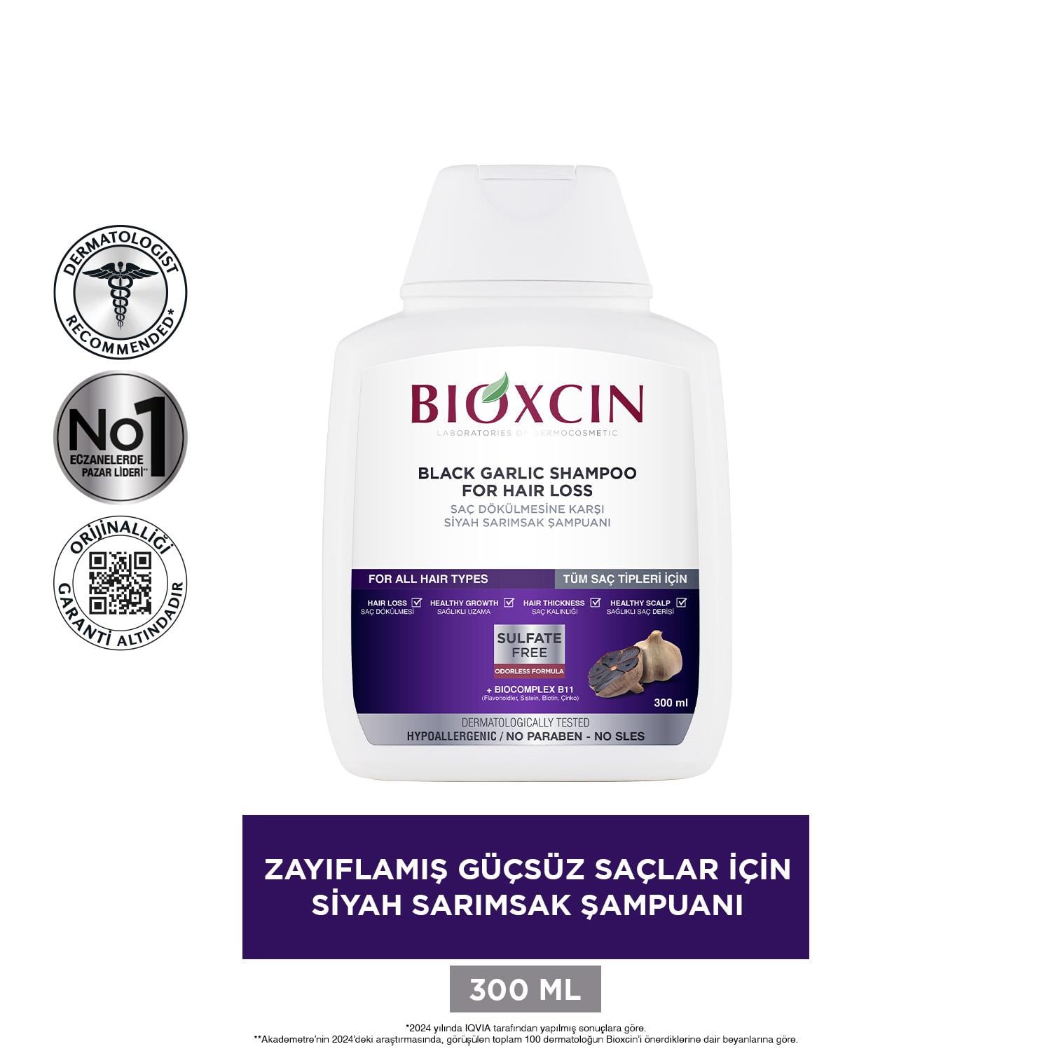 Bioxcin Saç Dökülmesine Karşı Siyah Sarımsak Şampuanı 300 ml | 3 al 2 öde - Bioxcin