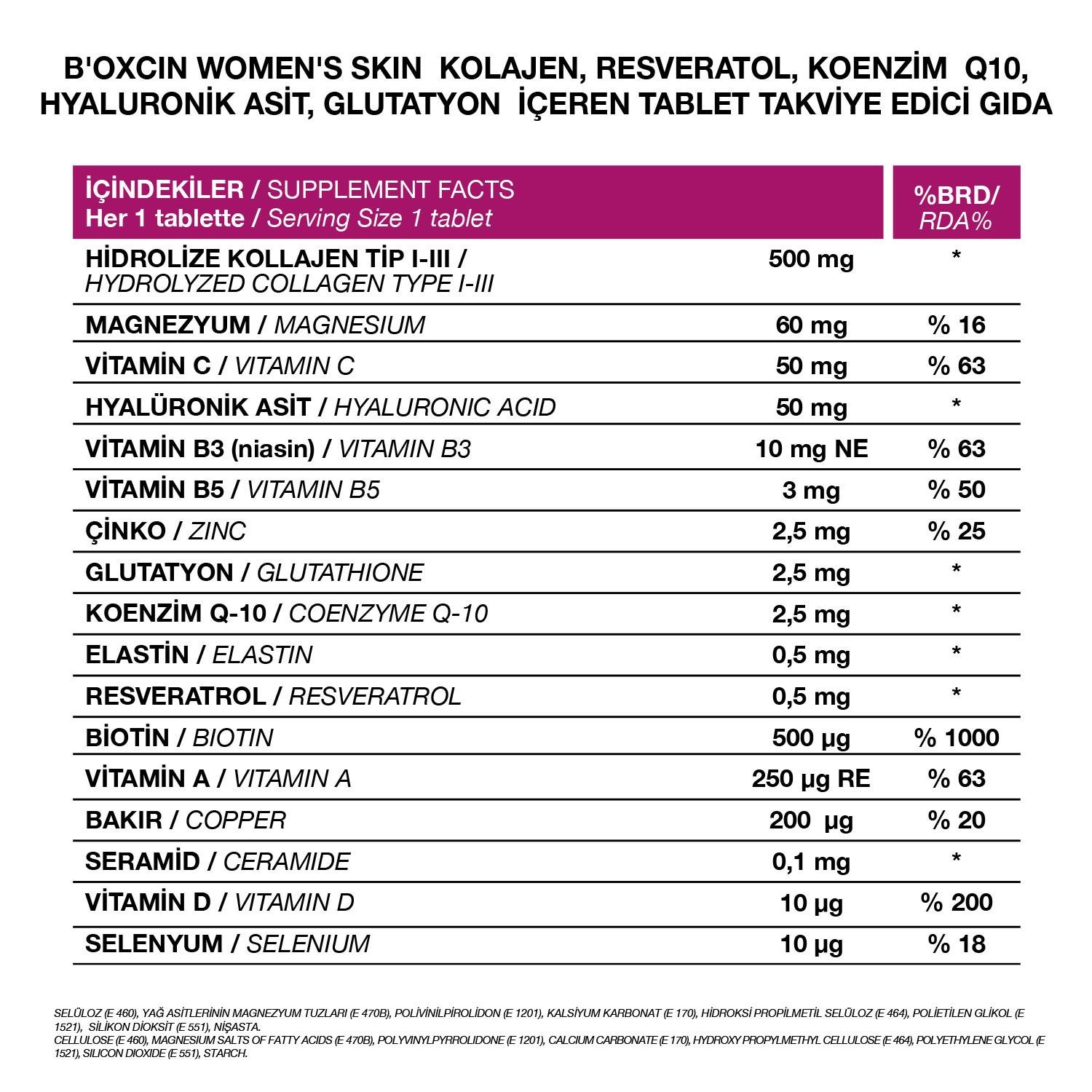 Bioxcin Womens Skin Collagen Takviye Edici Gıda 30 Tablet - Bioxcin