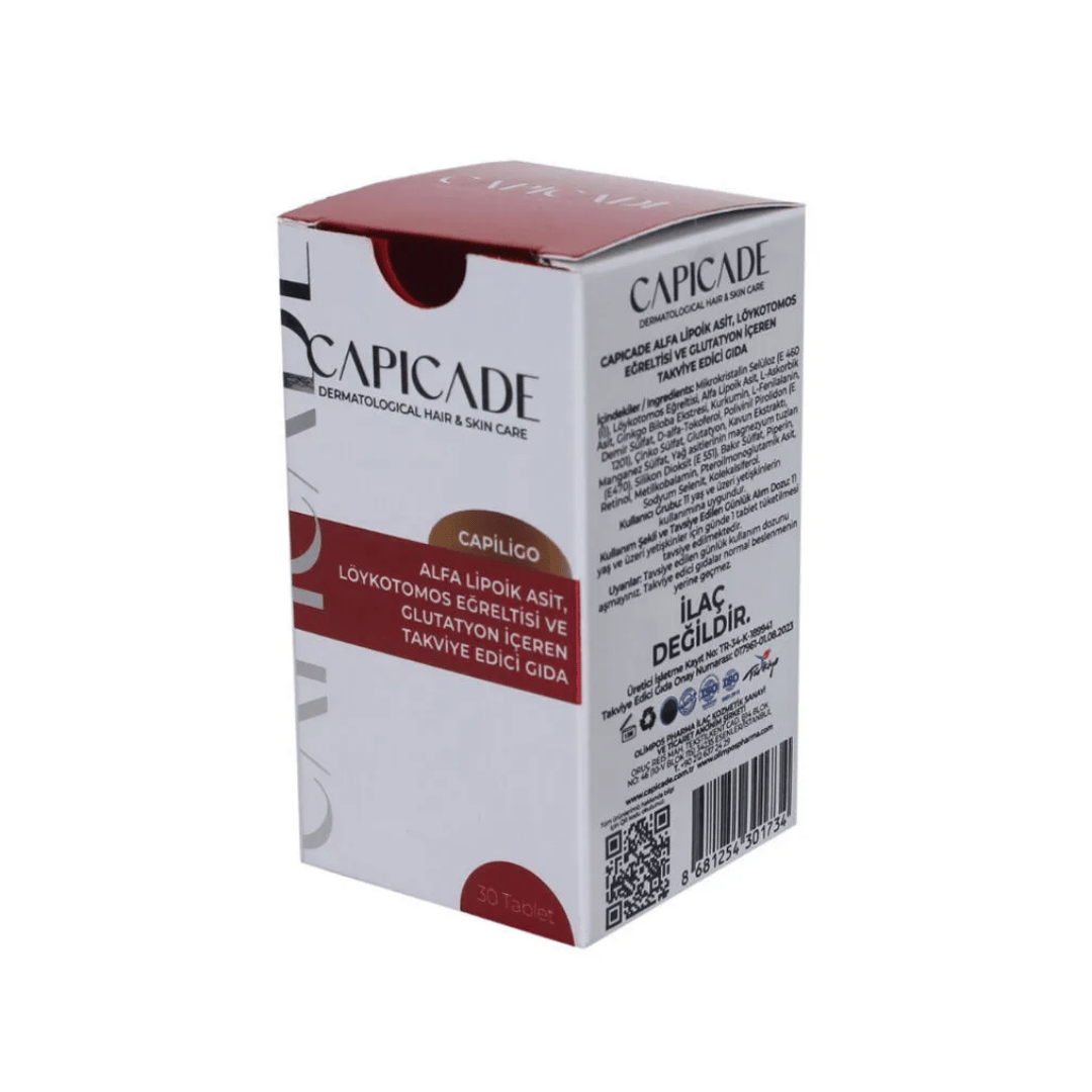 Capicade Capiligo Alfa Lipoik Asit Löykotomos Eğreltisi ve Glutatyon İçeren Takviye Edici 30 Tablet - Capicade