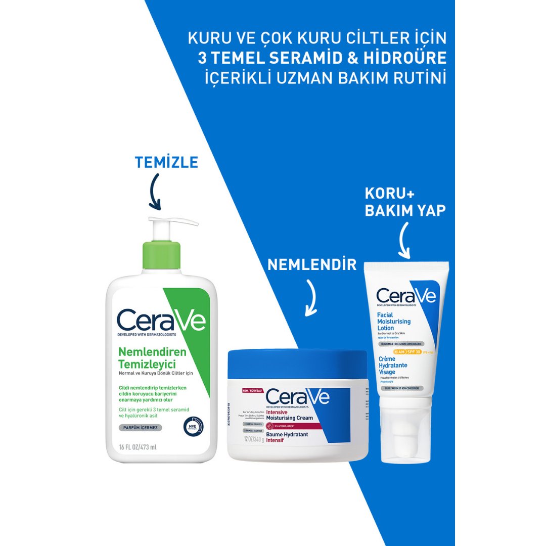 CeraVe Hyalüronik Asit & Seramid & Hidro-üre İçerikli Kuru Ciltler İçin Yoğun Nemlendirici Krem 340 gr - CeraVe