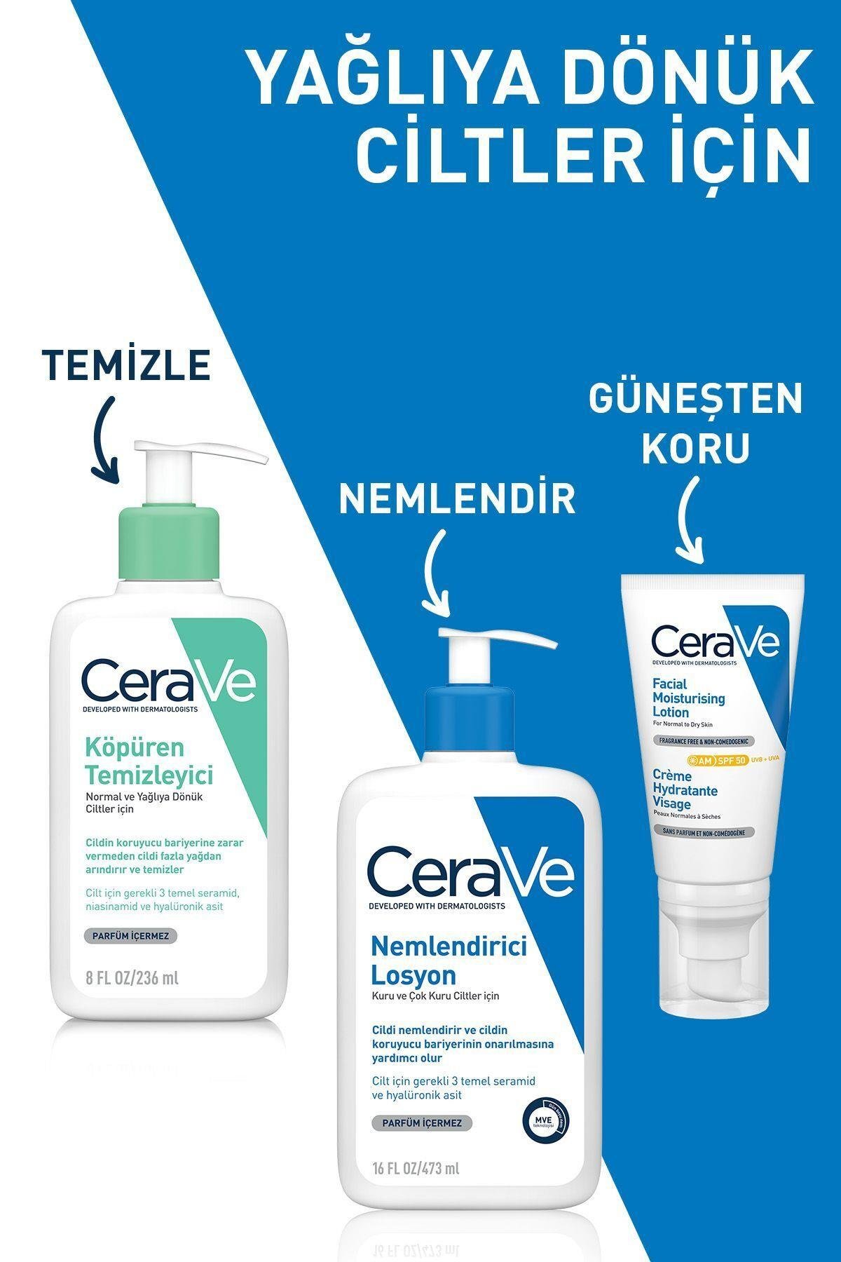 CeraVe Normal/Yağlı Ciltler İçin Cilt Bakım Seti: Niasinmaid & Hyalüronik Asitli Köpüren Temizleyici 236ml x2 - CeraVe