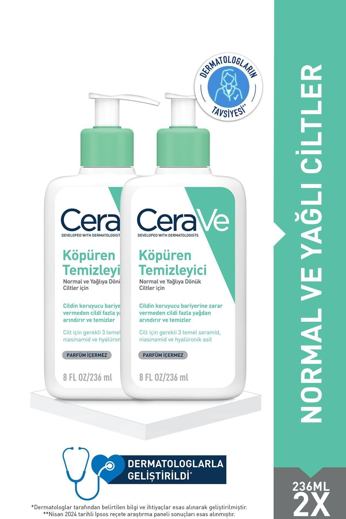 CeraVe Normal/Yağlı Ciltler İçin Cilt Bakım Seti: Niasinmaid & Hyalüronik Asitli Köpüren Temizleyici 236ml x2 - CeraVe