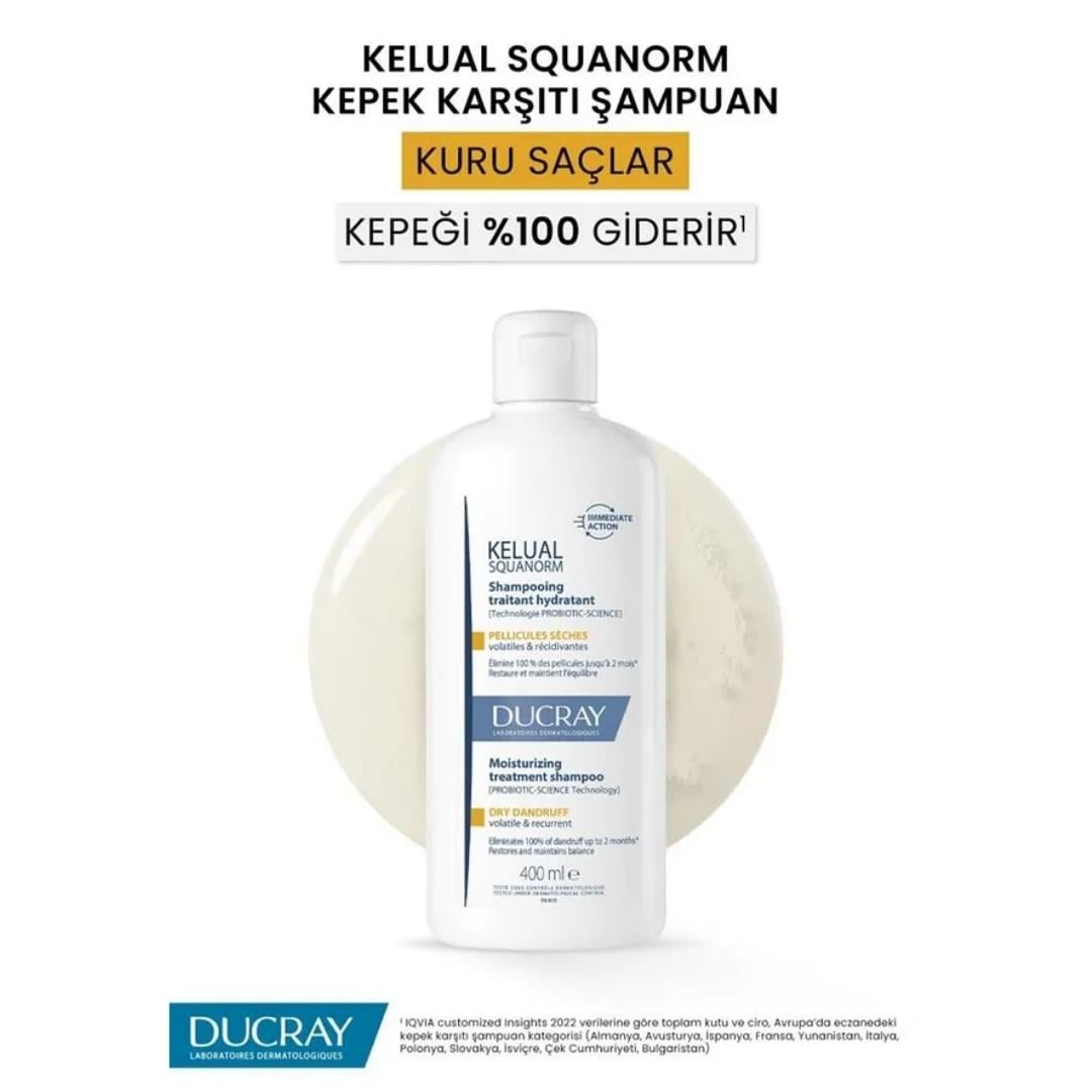 Ducray Kelual Squanorm Kuru Saçlar Için Nemlendirici Etkili Kepek Şampuanı 400 ml - Avene - Ducray