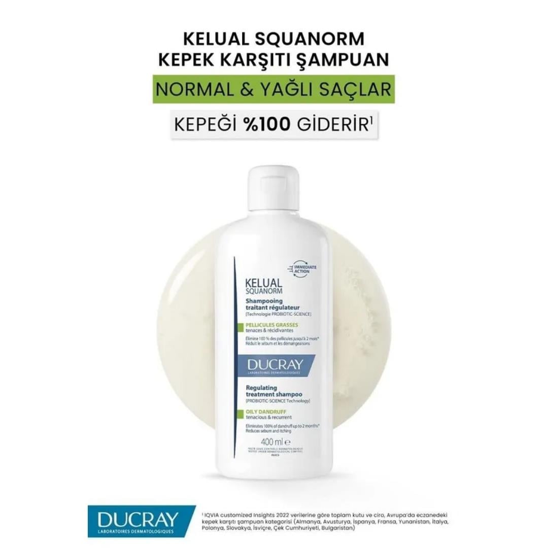 Ducray Kelual Squanorm Yağlı Saçlar Için Etkili Kepek Şampuanı 400 ml - Avene - Ducray
