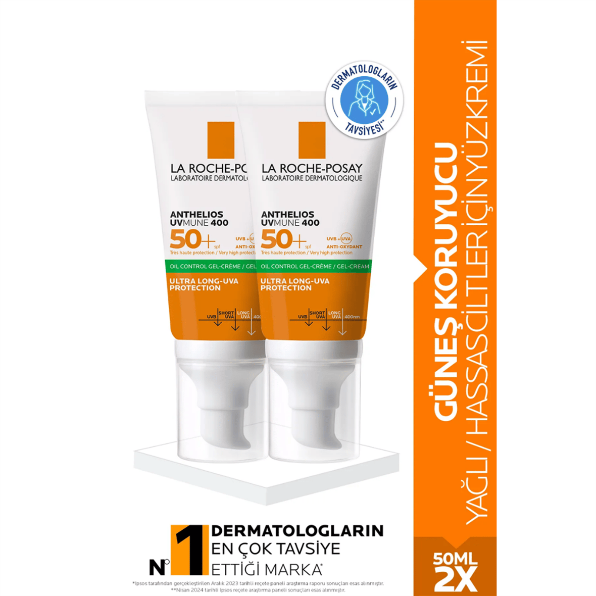 La Roche Posay Anthelios Oil Control Gel Cream Spf50+ Yağlı ve Karma Ciltler İçin Yüz Güneş Kremi Seti 50mlx2 - La Roche Posay