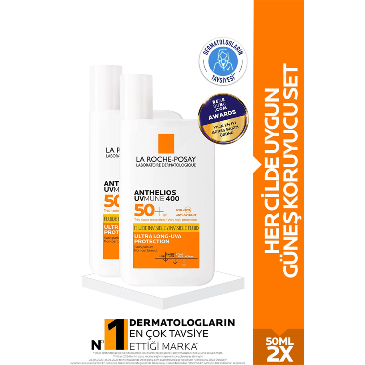 La Roche Posay Anthelios Uvmune Fluide Her Cilde Uygun Yüksek Korumalı Yüz Güneş Kremi Set 50 Mlx2 - La Roche Posay