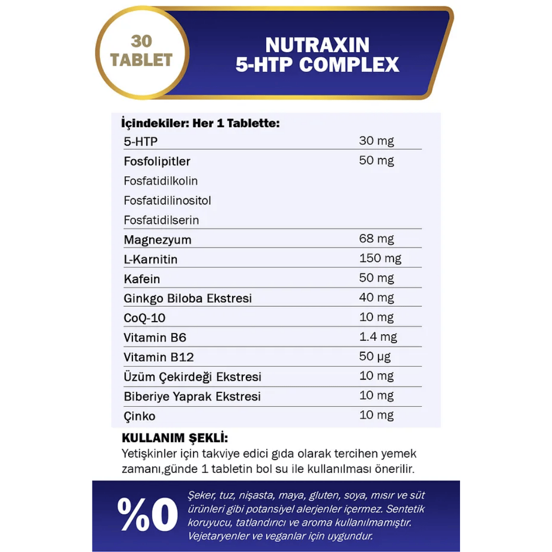 Nutraxin 5-HTP Complex Takviye Edici Gıda 30 Tablet - Nutraxin