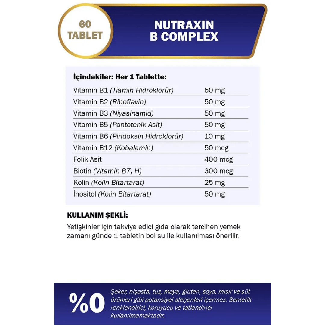 Nutraxin B Vitamin Complex 60 Kapsül - Nutraxin