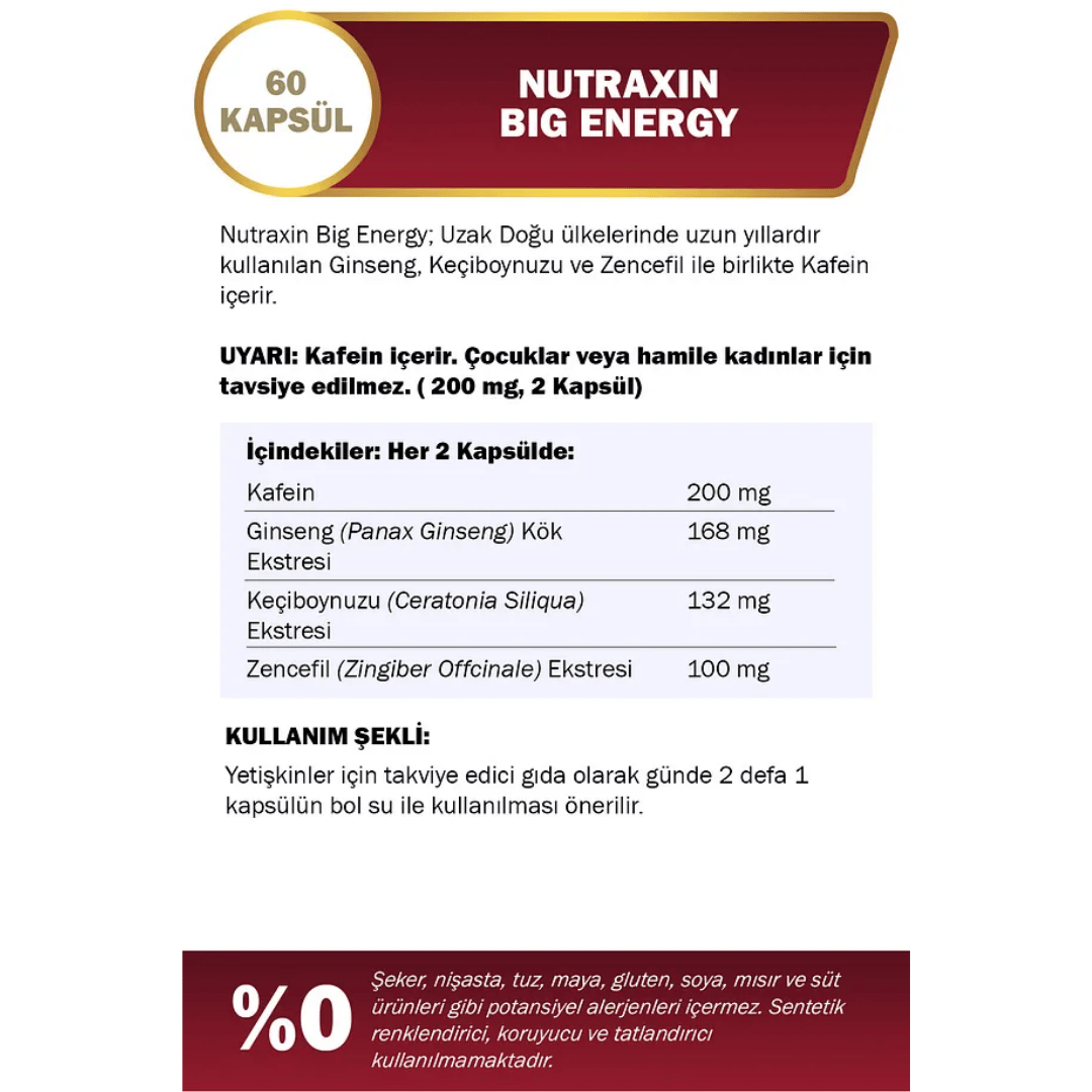 Nutraxin Big Energy Takviye Edici Gıda 60 Tablet - Nutraxin
