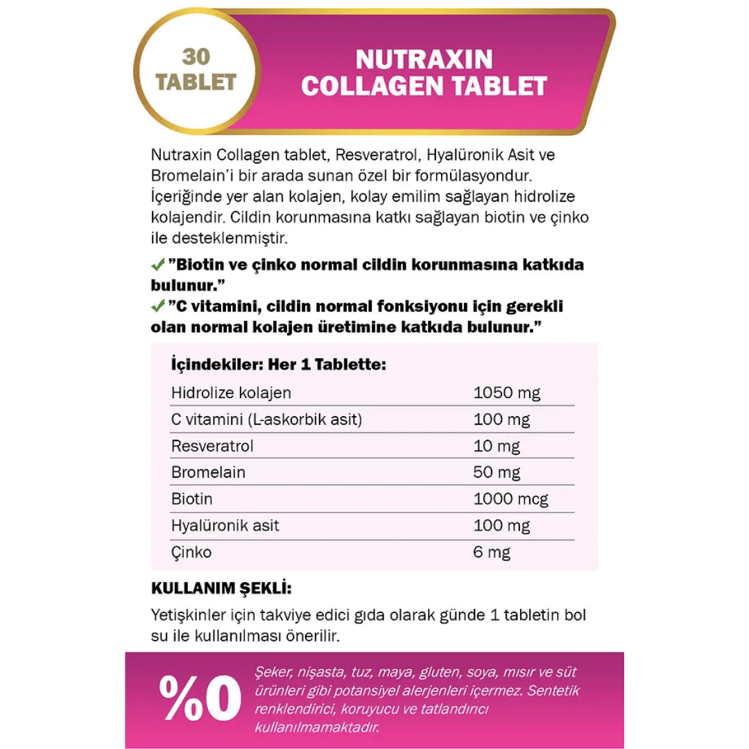 Nutraxin Collagen Beauty Takviye Edici Gıda 30 Tablet - Nutraxin