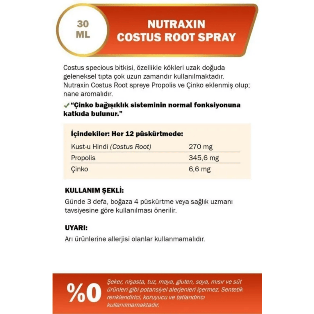 Nutraxin Costur Root Nane Aromalı Sprey 30 ml - Nutraxin