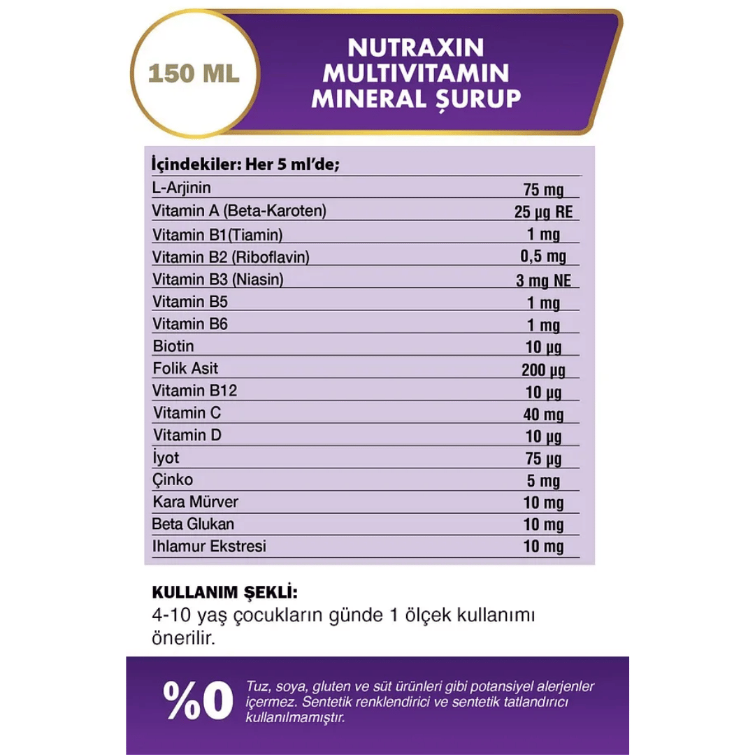 Nutraxin Kids Multivitamin Mineral Şurup 150 ml - Nutraxin