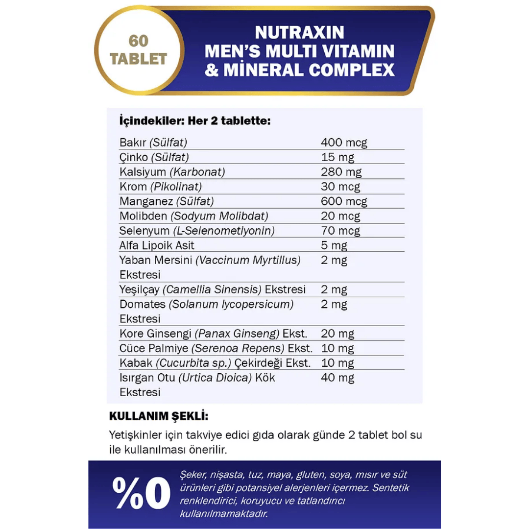 Nutraxin Mens Multi Vitamin Complex 60 Tablet - Nutraxin