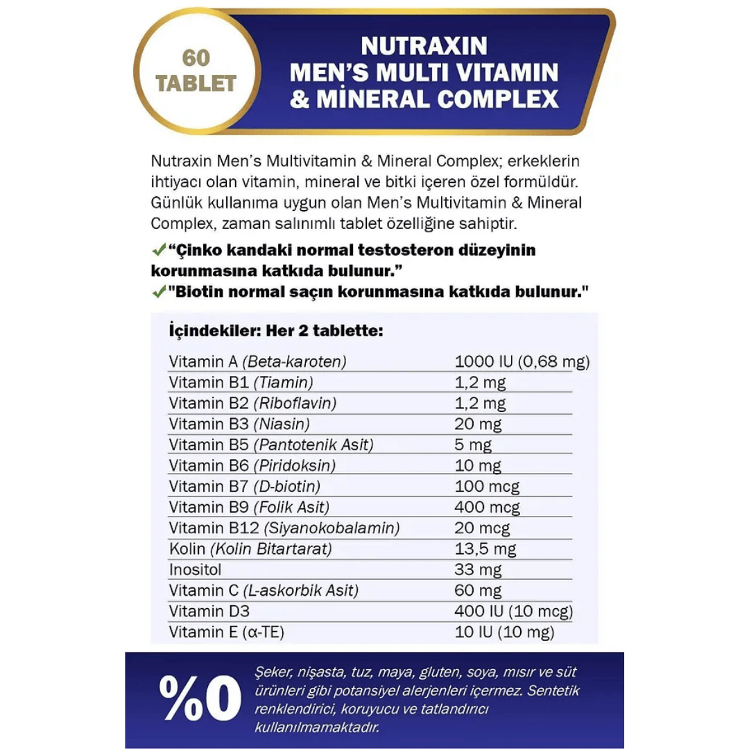 Nutraxin Mens Multi Vitamin Complex Avantaj Paket 2. %50 İndirimli - Nutraxin