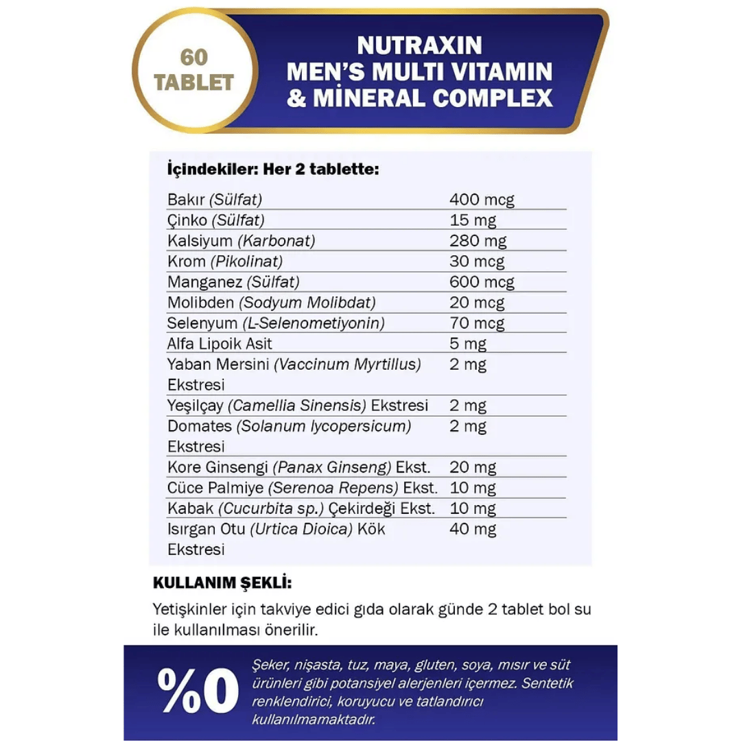 Nutraxin Mens Multi Vitamin Complex Avantaj Paket 2. %50 İndirimli - Nutraxin
