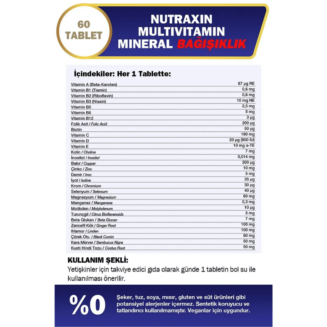 Nutraxin Multivitamin Mineral Immune 60 Tablet - Nutraxin