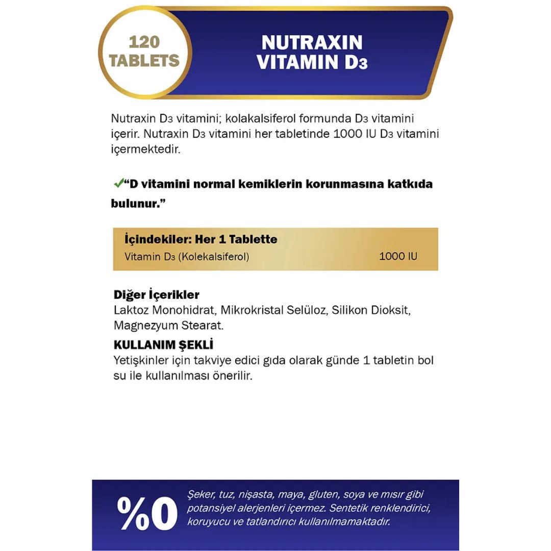 Nutraxin Vitamin D3 120 Tablet - Nutraxin