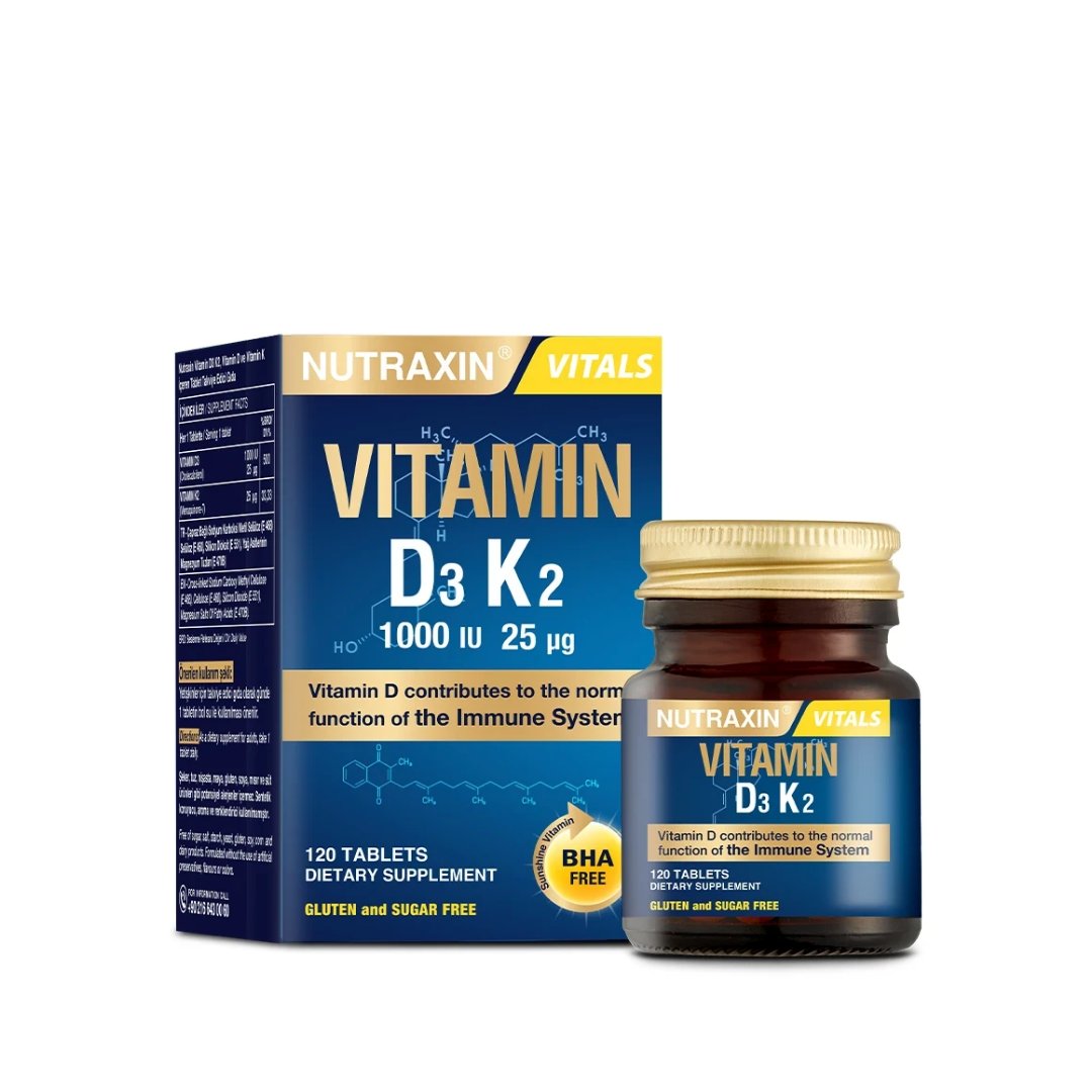 Nutraxin Vitamin D3 K2 Vitamini İçeren Takviye Edici Gıda 120 Tablet - Nutraxin