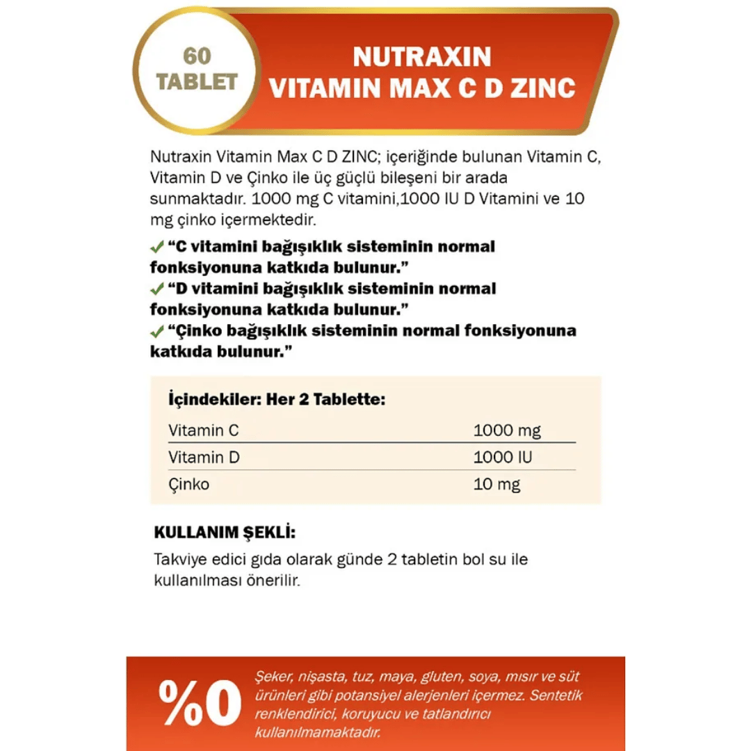Nutraxin Vitamin Max C.D Çinko 60 Tablet - Nutraxin