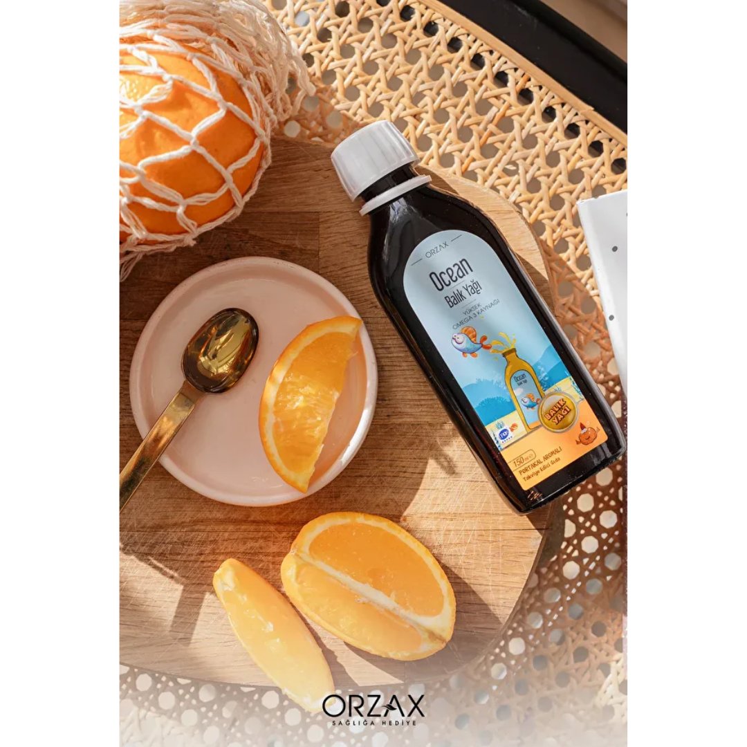 Orzax Ocean Balık Yağı Portakal Aromalı Şurup 150 ml - Matara Hediyeli - orzax