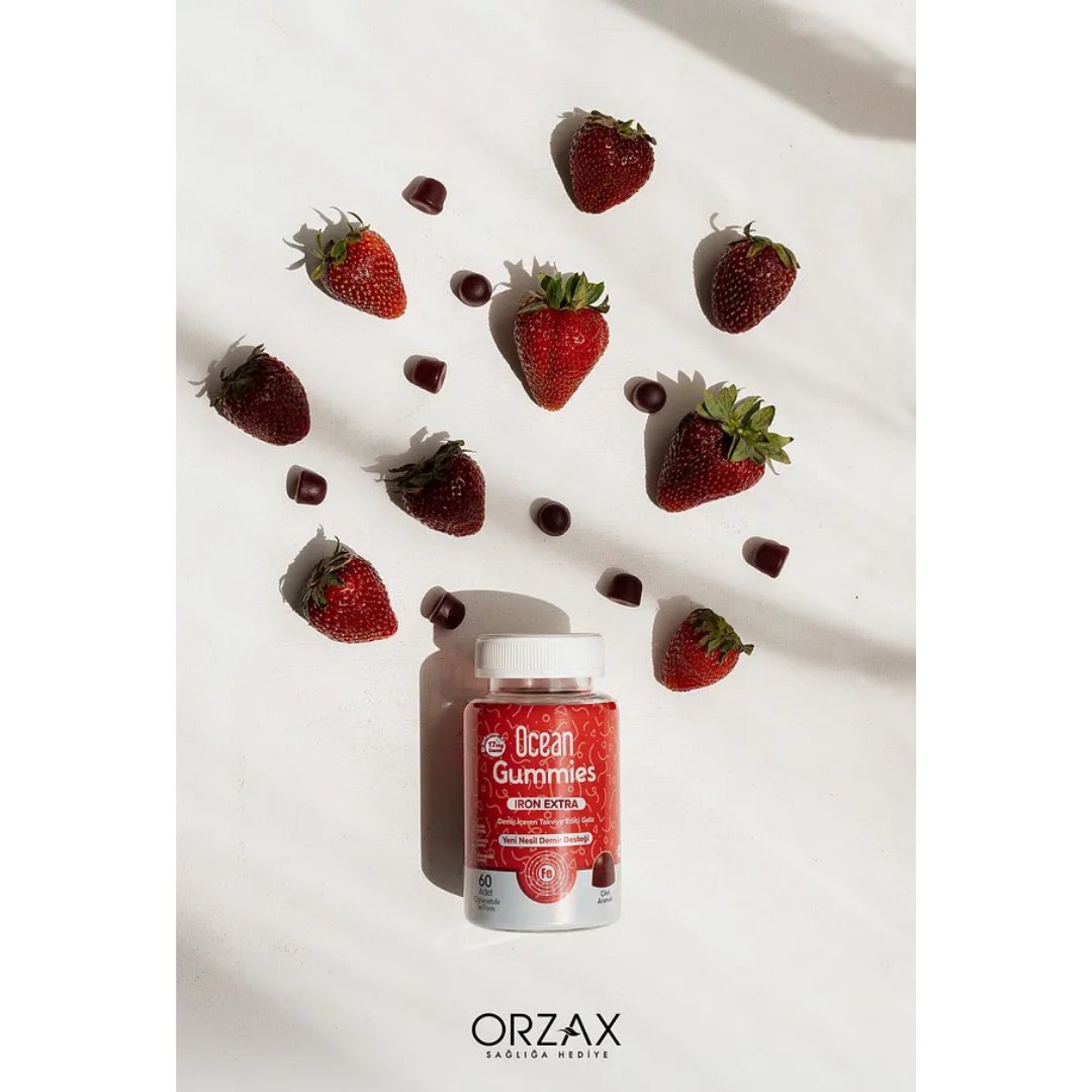 Orzax Ocean Gummies Iron Extra Demir İçeren Takviye Edici Gıda 60 Adet Çiğnenebilir Jel Form - orzax